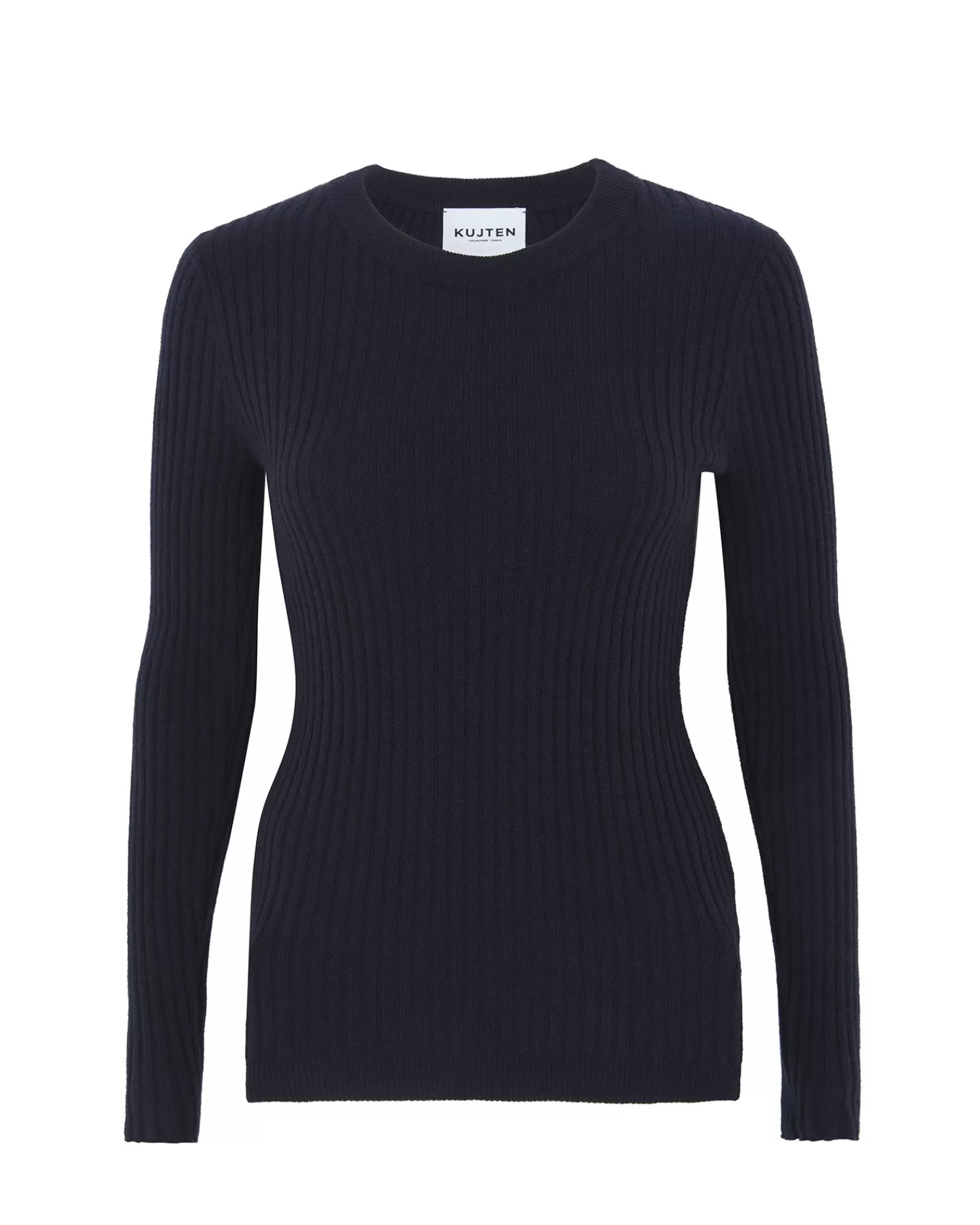 Kujten Sweaters & Sweatshirts>Round Neck Cashmere Sweater, 2-Threads Bleu Marine Fonce