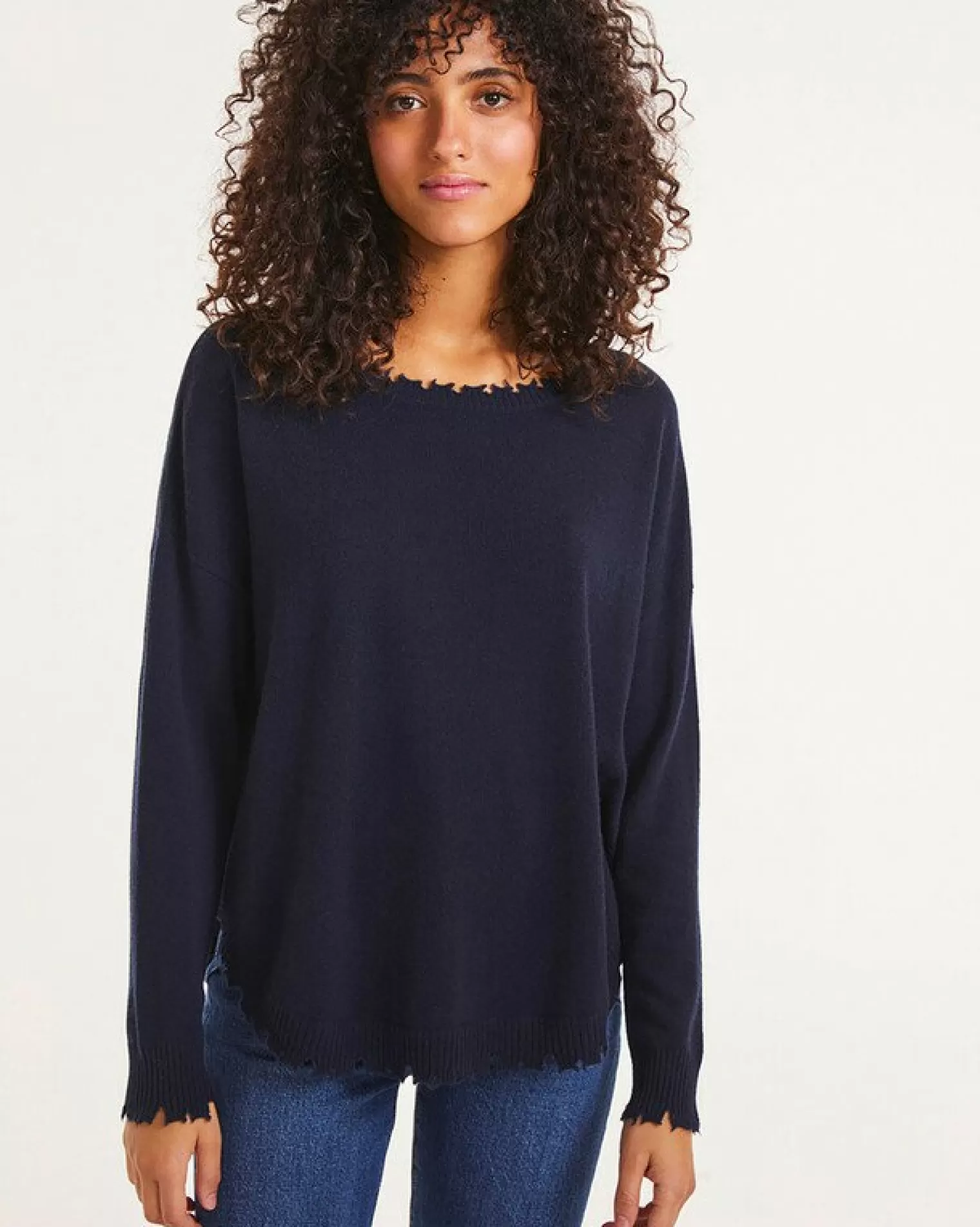 Kujten Sweaters & Sweatshirts>Round Neck Cashmere Sweater, 2-Threads Bleu Marine Fonce