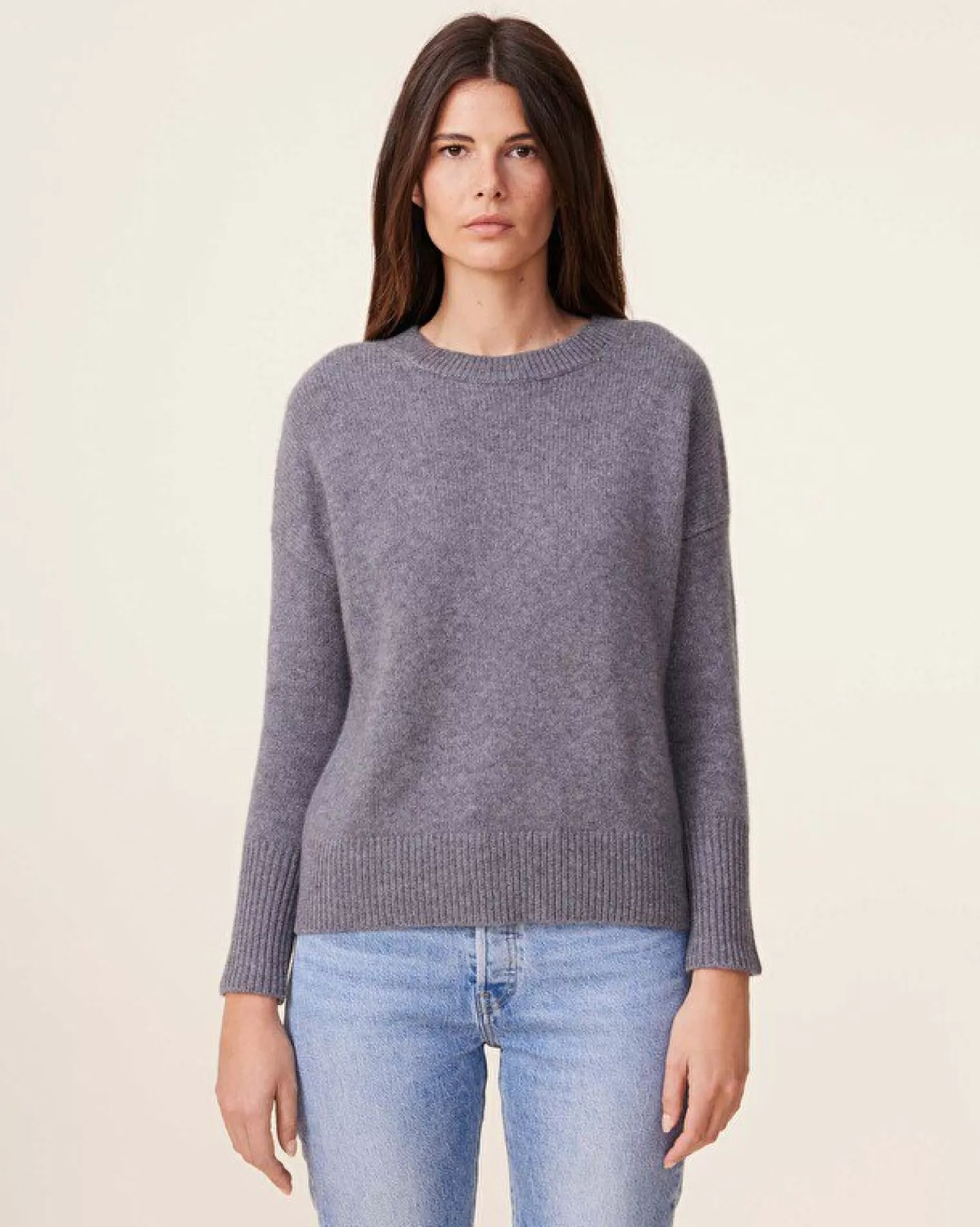 Kujten Sweaters & Sweatshirts>Round Neck Cashmere Sweater, 4-Threads Gris Flanelle