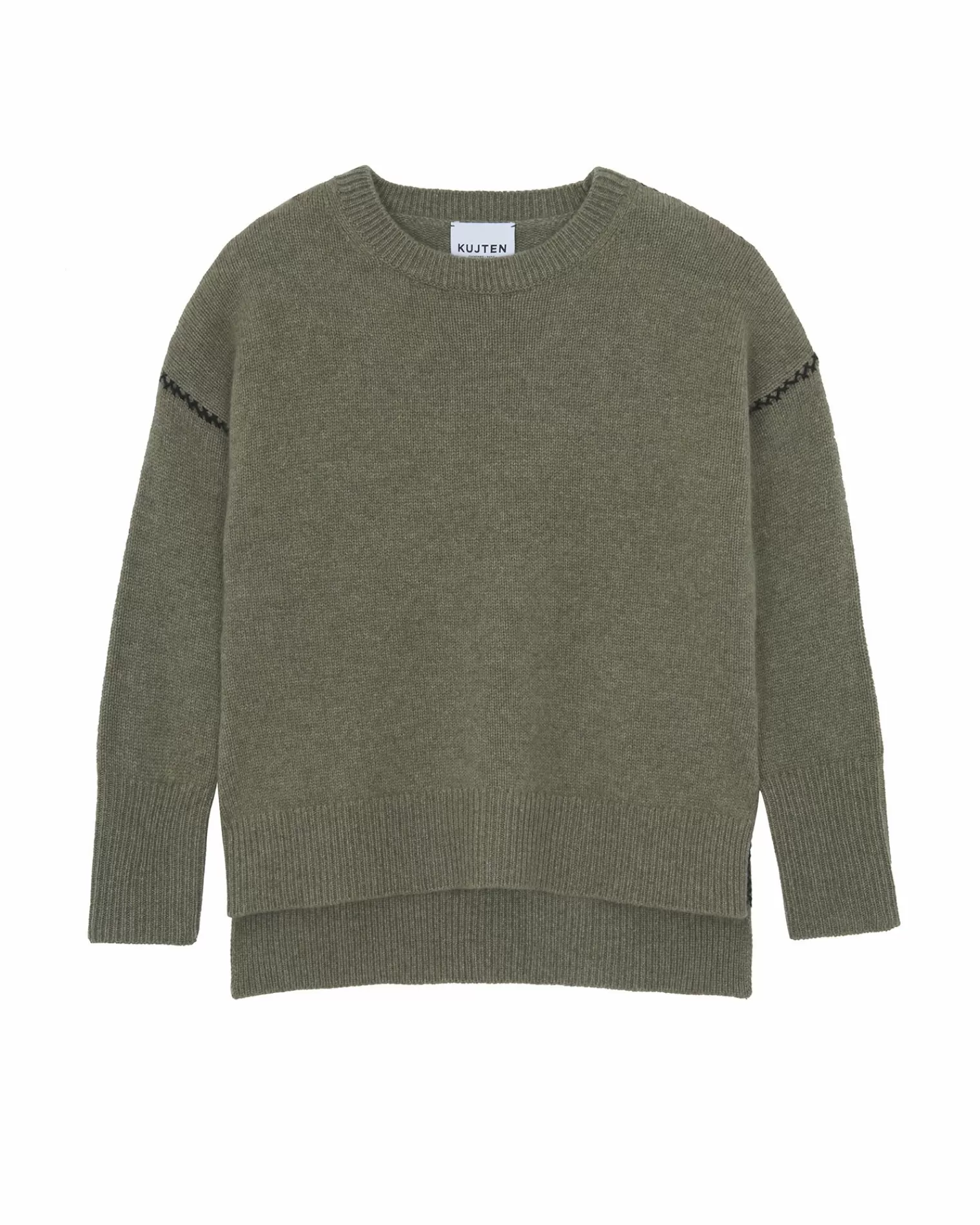 Kujten Sweaters & Sweatshirts>Round Neck Cashmere Sweater, 6-Threads Kaki Chine