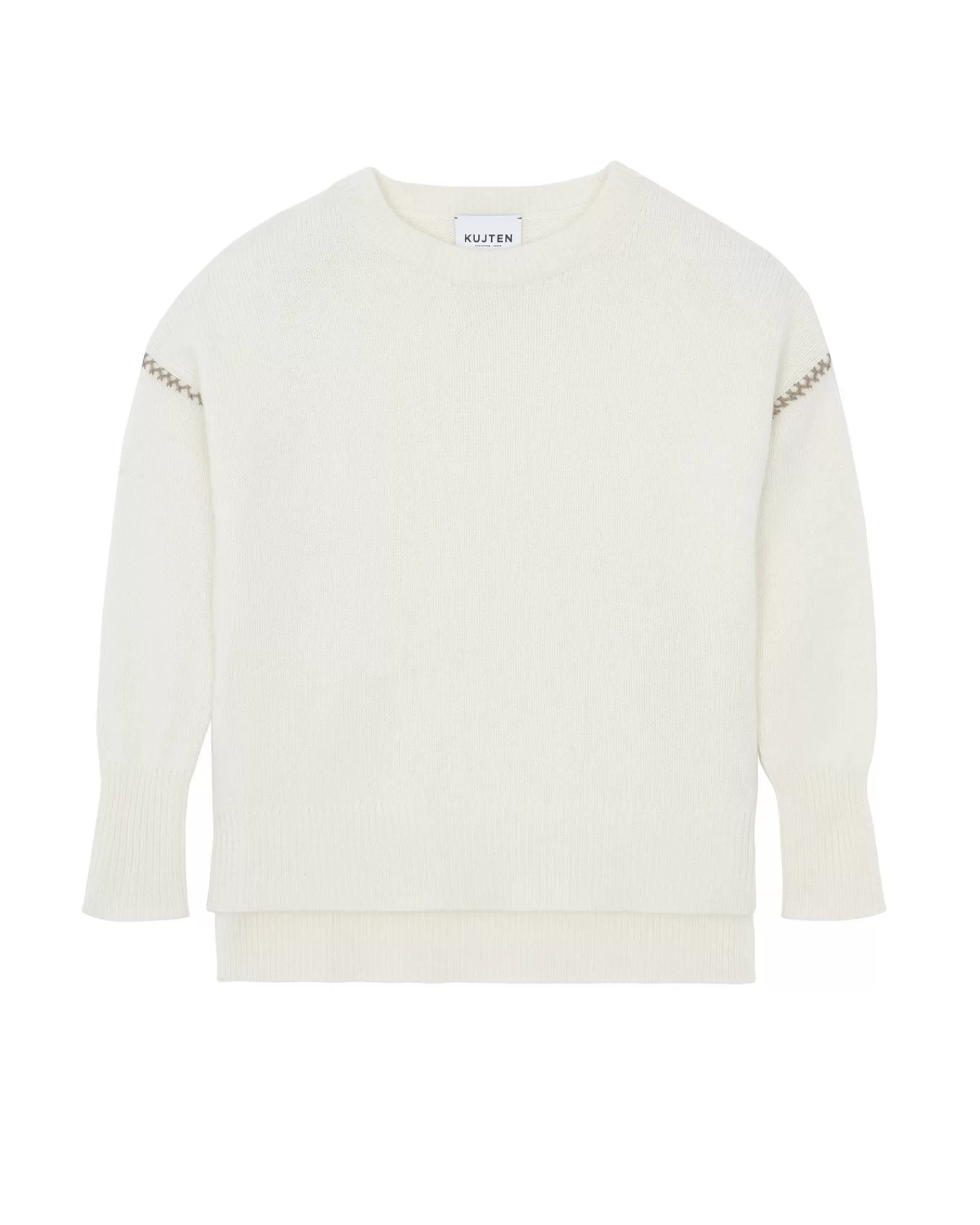 Kujten Sweaters & Sweatshirts>Round Neck Cashmere Sweater, 6-Threads Blanc