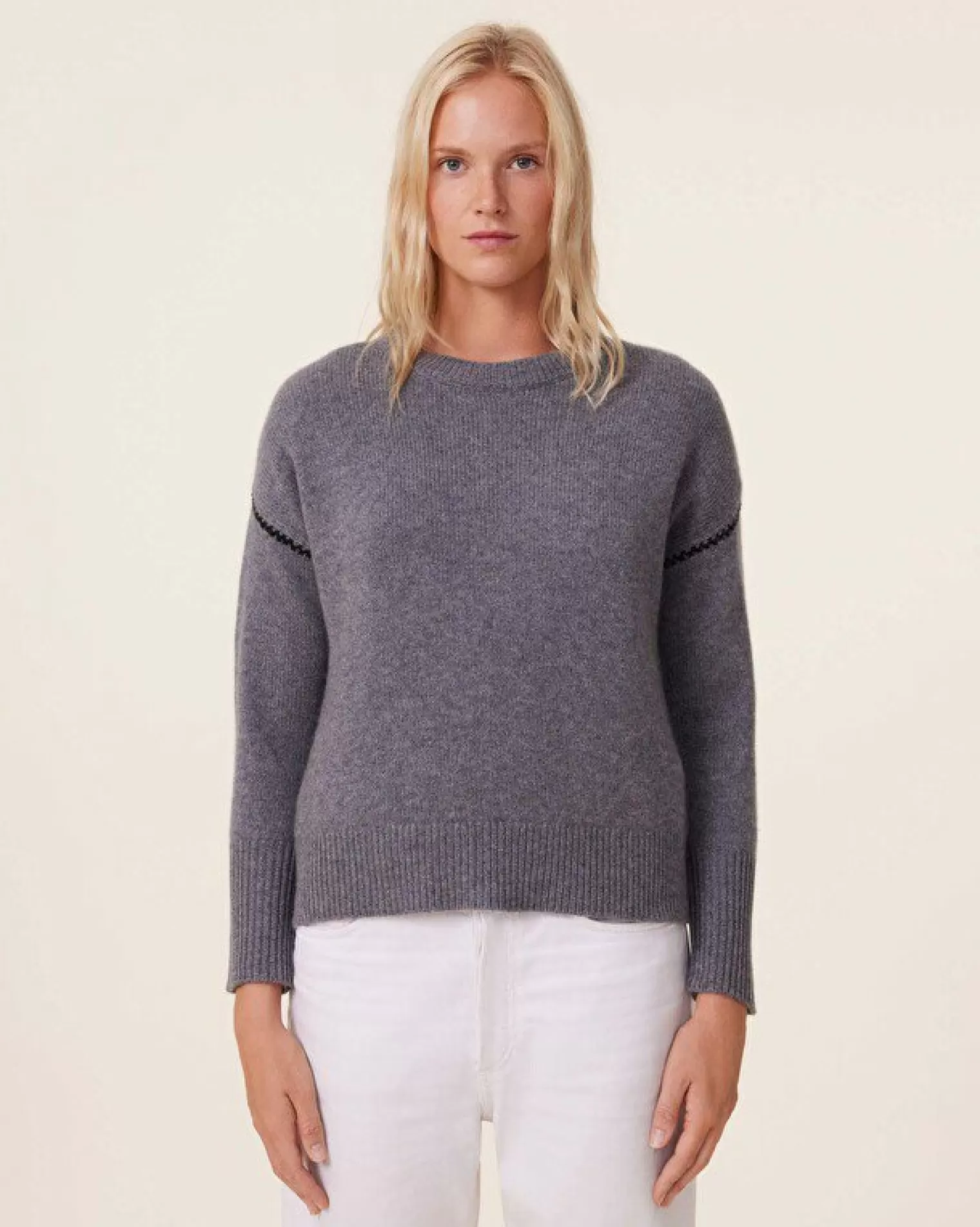 Kujten Sweaters & Sweatshirts>Round Neck Cashmere Sweater, 6-Threads Gris Flanelle