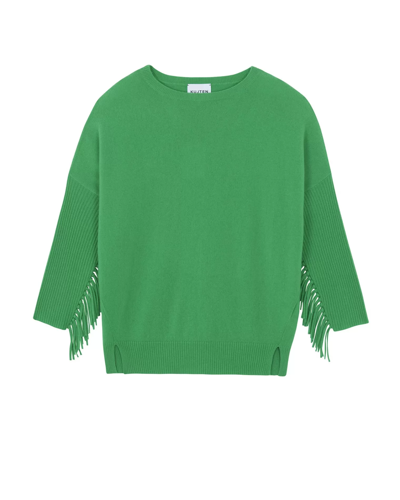 Kujten Sweaters & Sweatshirts>Round Neck Fringed Cashmere Sweater Vert Gazon