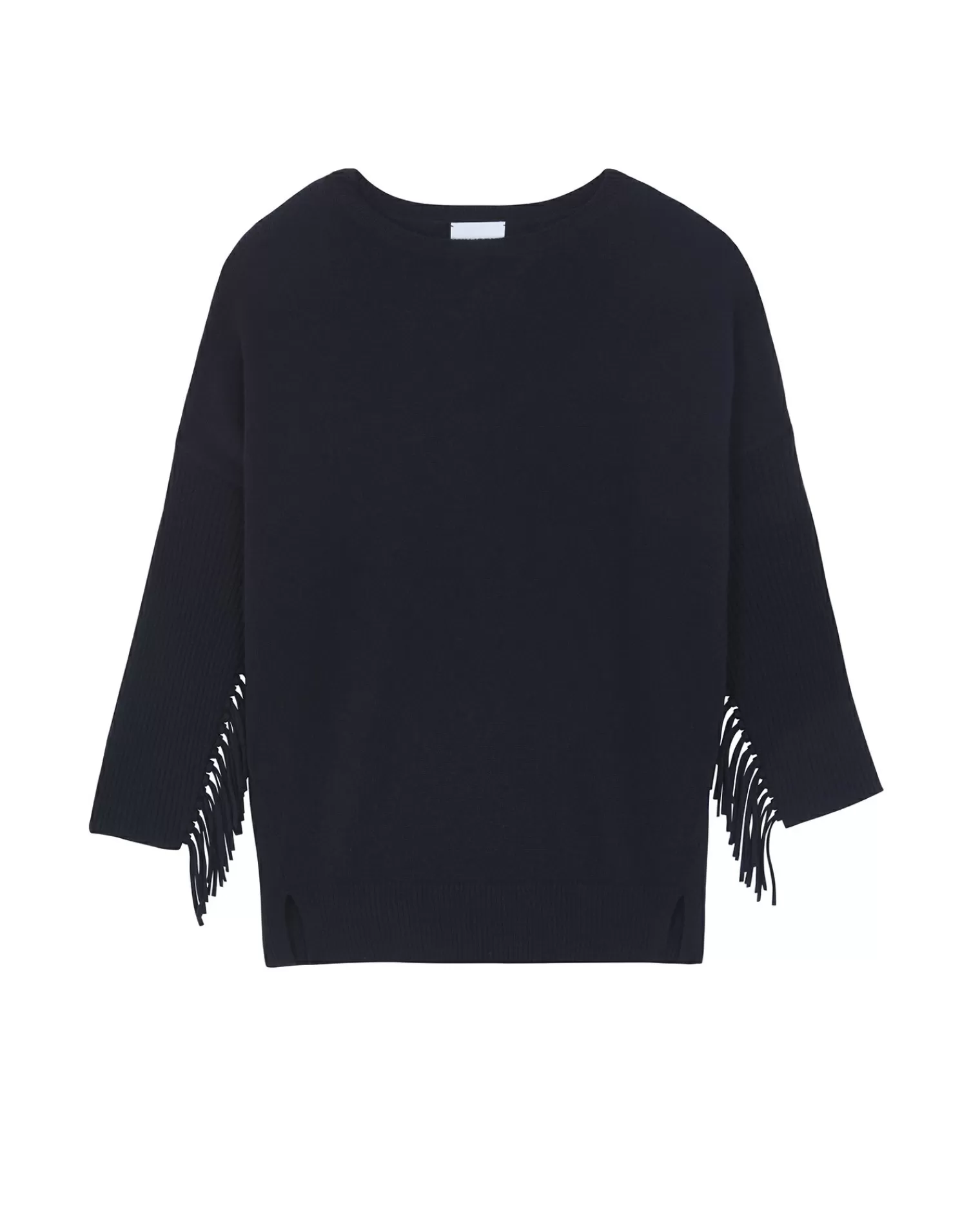 Kujten Sweaters & Sweatshirts>Round Neck Fringed Cashmere Sweater Bleu Marine Fonce