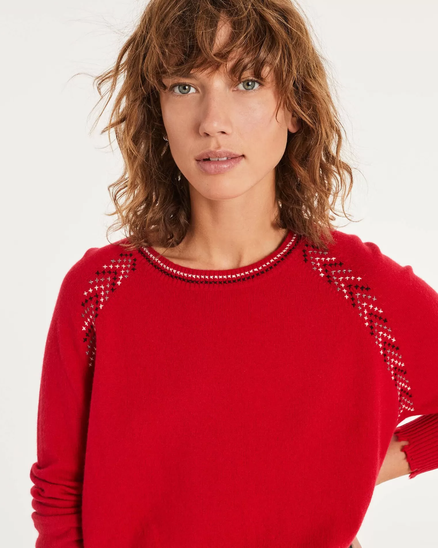 Kujten Sweaters & Sweatshirts>Round Neck Liquette Cashmere Sweater Rouge