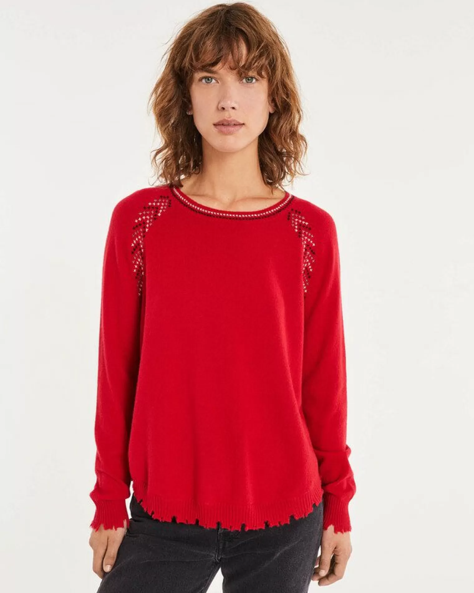 Kujten Sweaters & Sweatshirts>Round Neck Liquette Cashmere Sweater Rouge