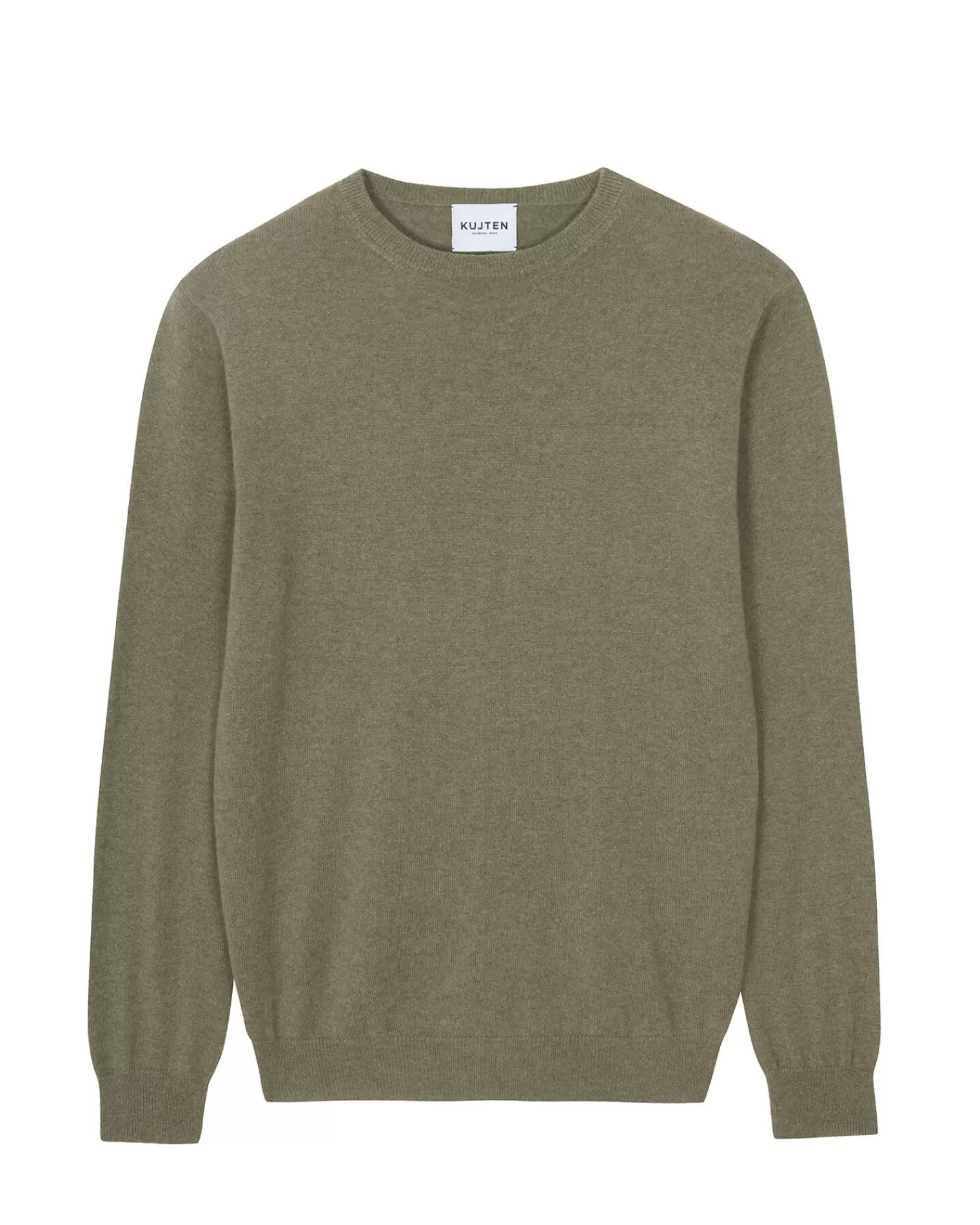 Kujten Sweaters & Sweatshirts>Round Neck Long Sleeves Cashmere Sweater Kaki Chine