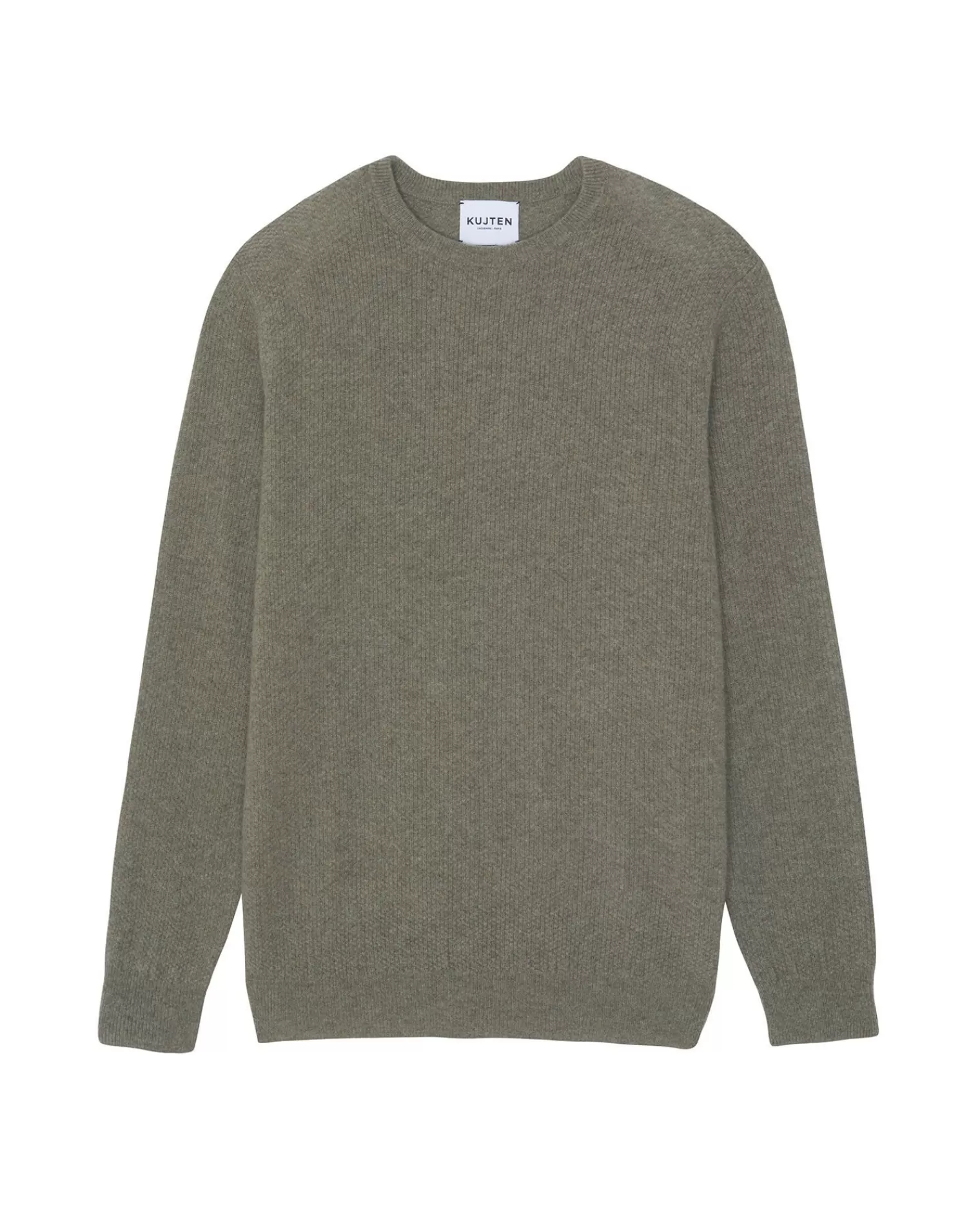 Kujten Sweaters & Sweatshirts>Round Neck Long-Sleeves Cashmere Sweater, 2-Threads Kaki Chine