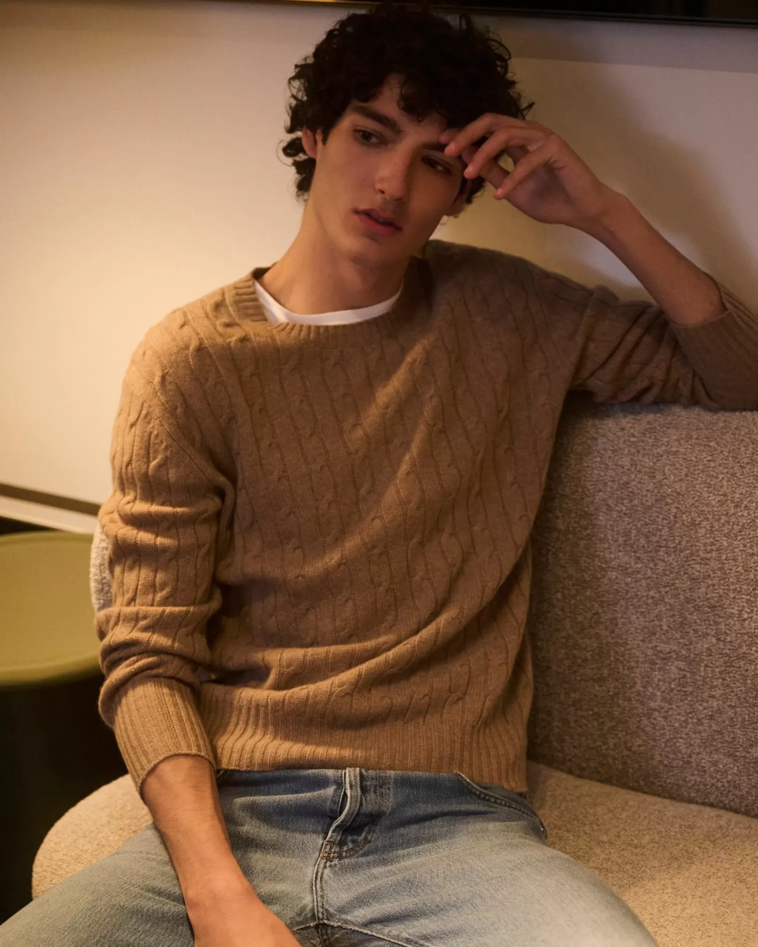 Kujten Sweaters & Sweatshirts>Round Neck Twisted Sweater Camelo