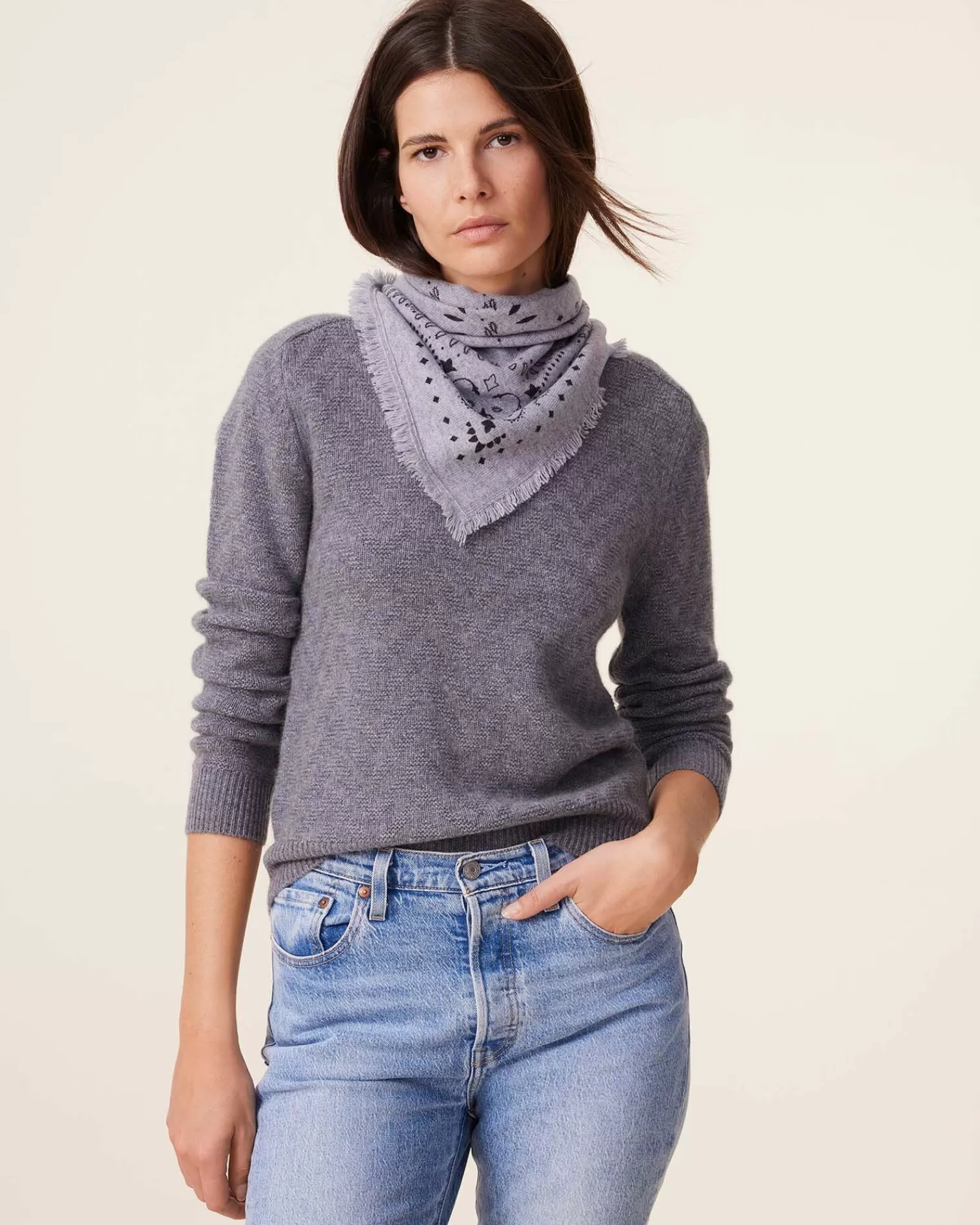 Kujten Sweaters & Sweatshirts>Round-Neck Cashmere Sweater, 4-Threads Gris Flanelle