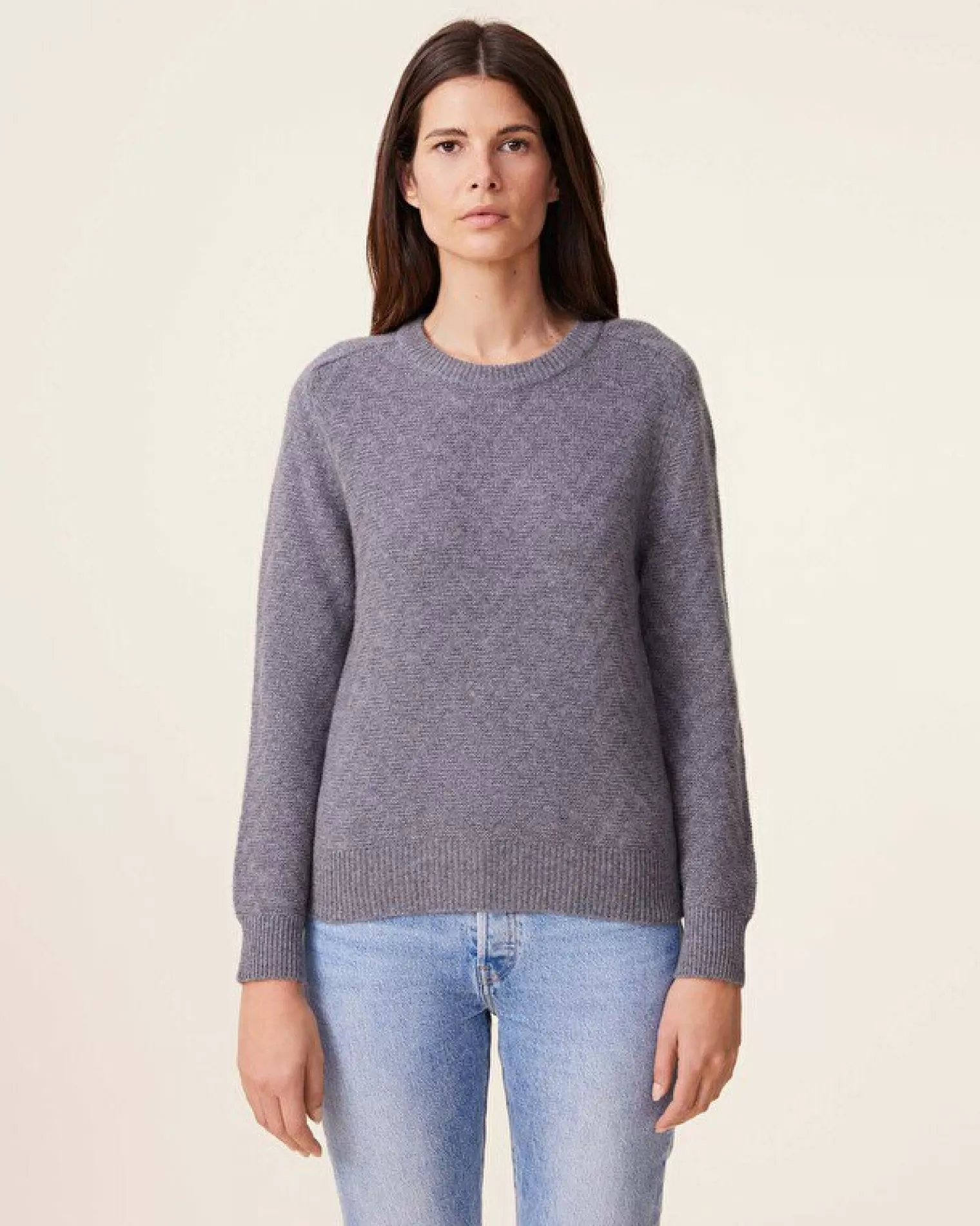 Kujten Sweaters & Sweatshirts>Round-Neck Cashmere Sweater, 4-Threads Gris Flanelle