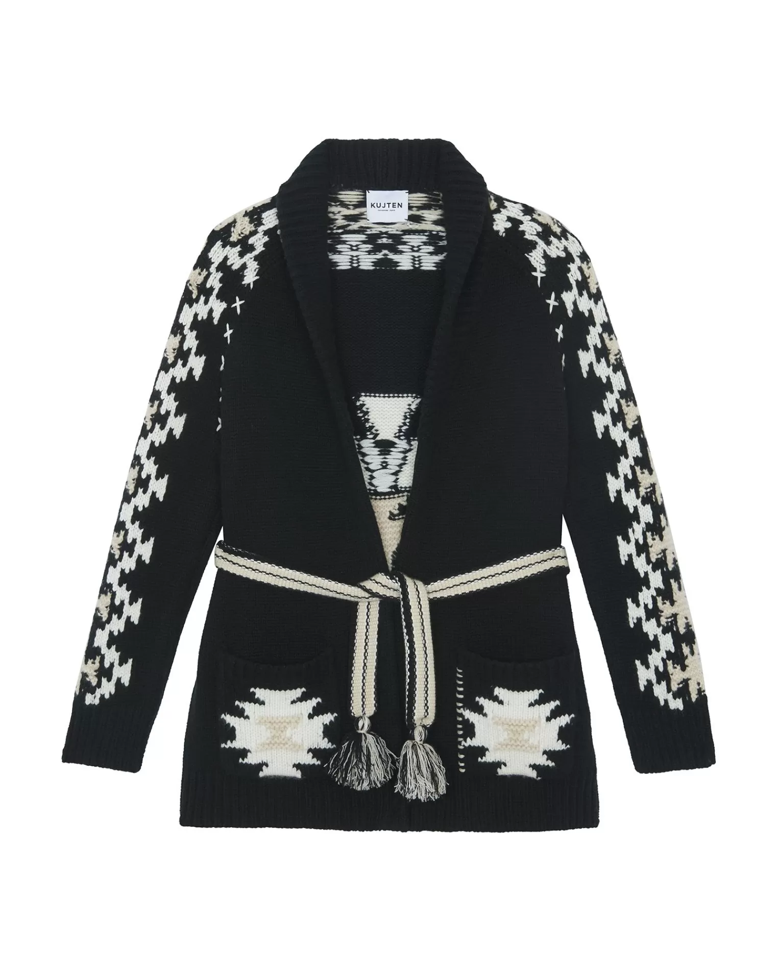 Kujten Jackets & Vests>Shawl Neck Fringed Cashmere Cardigan, 12-Threads Organique