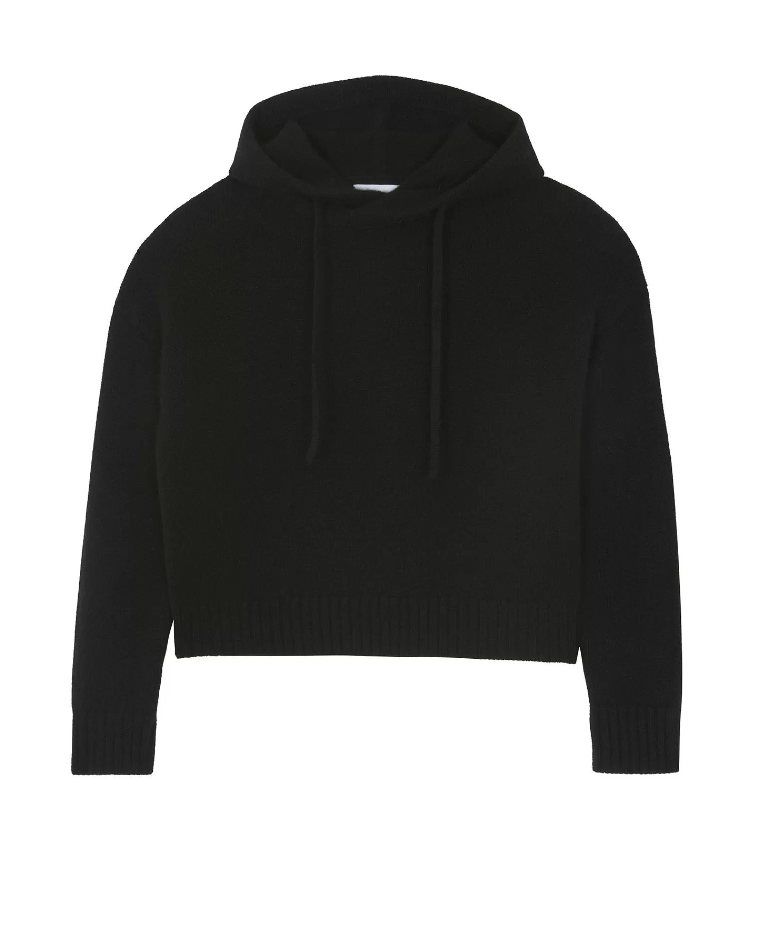 Kujten Hoodies>Short Hooded Cashmere Sweater, 6-Threads Noir