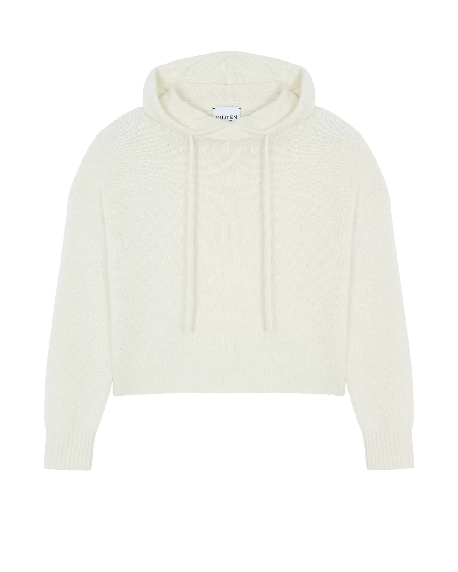 Kujten Hoodies>Short Hooded Cashmere Sweater, 6-Threads Blanc