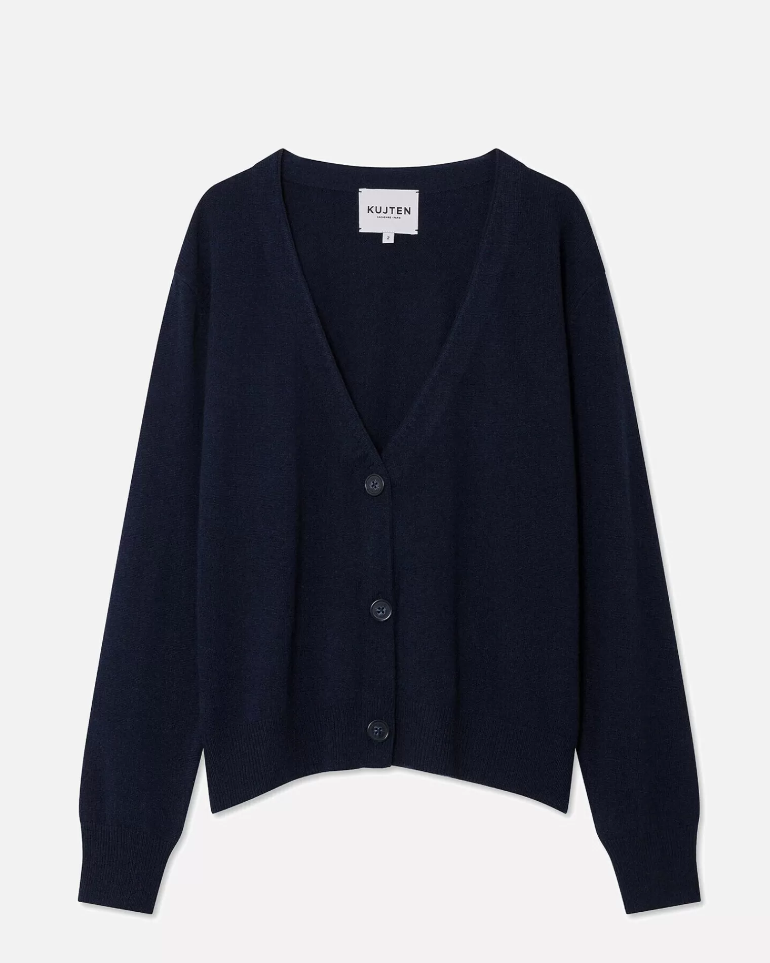 Kujten Jackets & Vests>Short Long Sleeves Cashmere Cardigan Bleu Marine Fonce