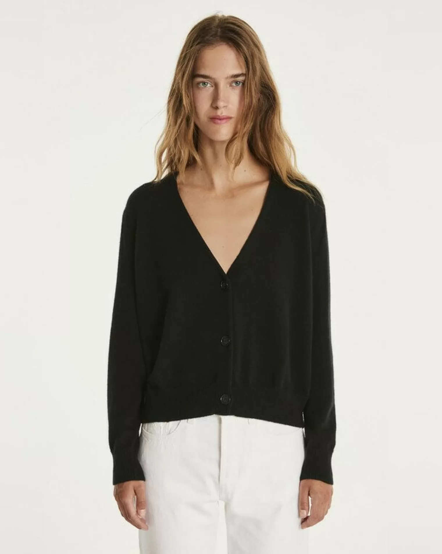 Kujten Jackets & Vests>Short Long Sleeves Cashmere Cardigan Noir