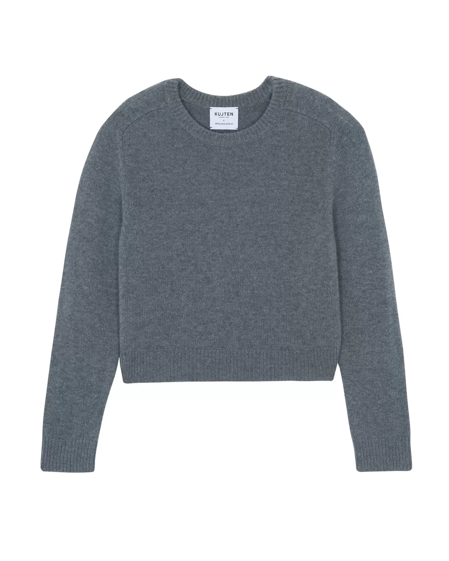 Kujten Sweaters & Sweatshirts>Short Round Neck Cashmere Sweater, 6-Threads Gris Flanelle