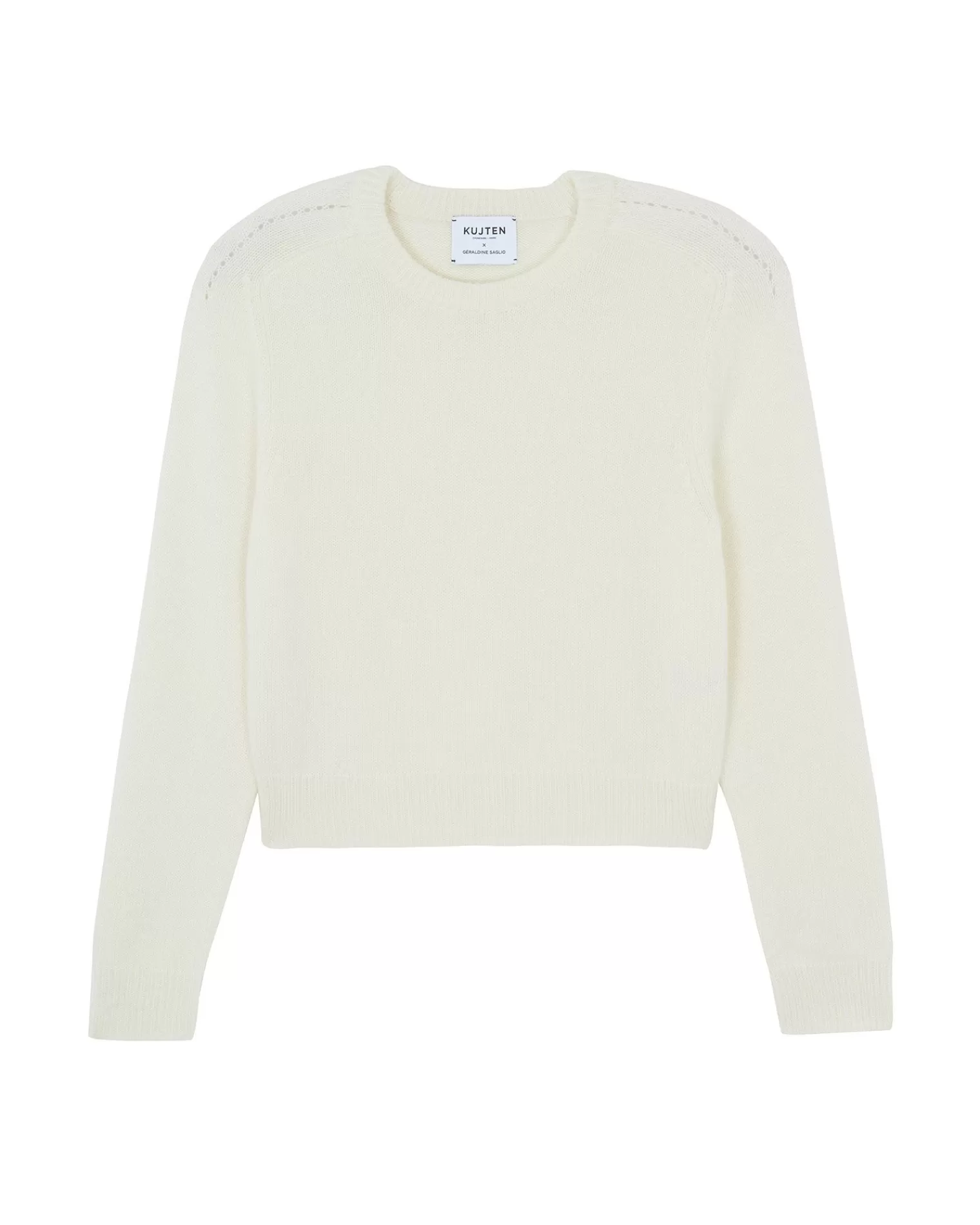 Kujten Sweaters & Sweatshirts>Short Round Neck Cashmere Sweater, 6-Threads Blanc