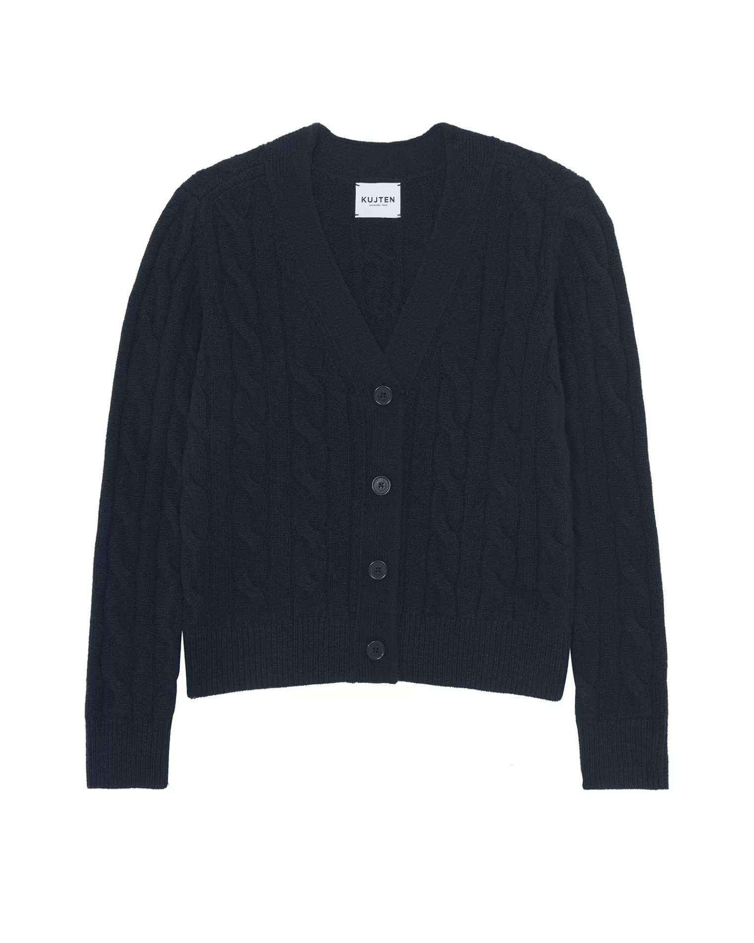 Kujten Jackets & Vests>Short Twisted Cashmere Cardigan, 8-Threads Bleu Marine Fonce