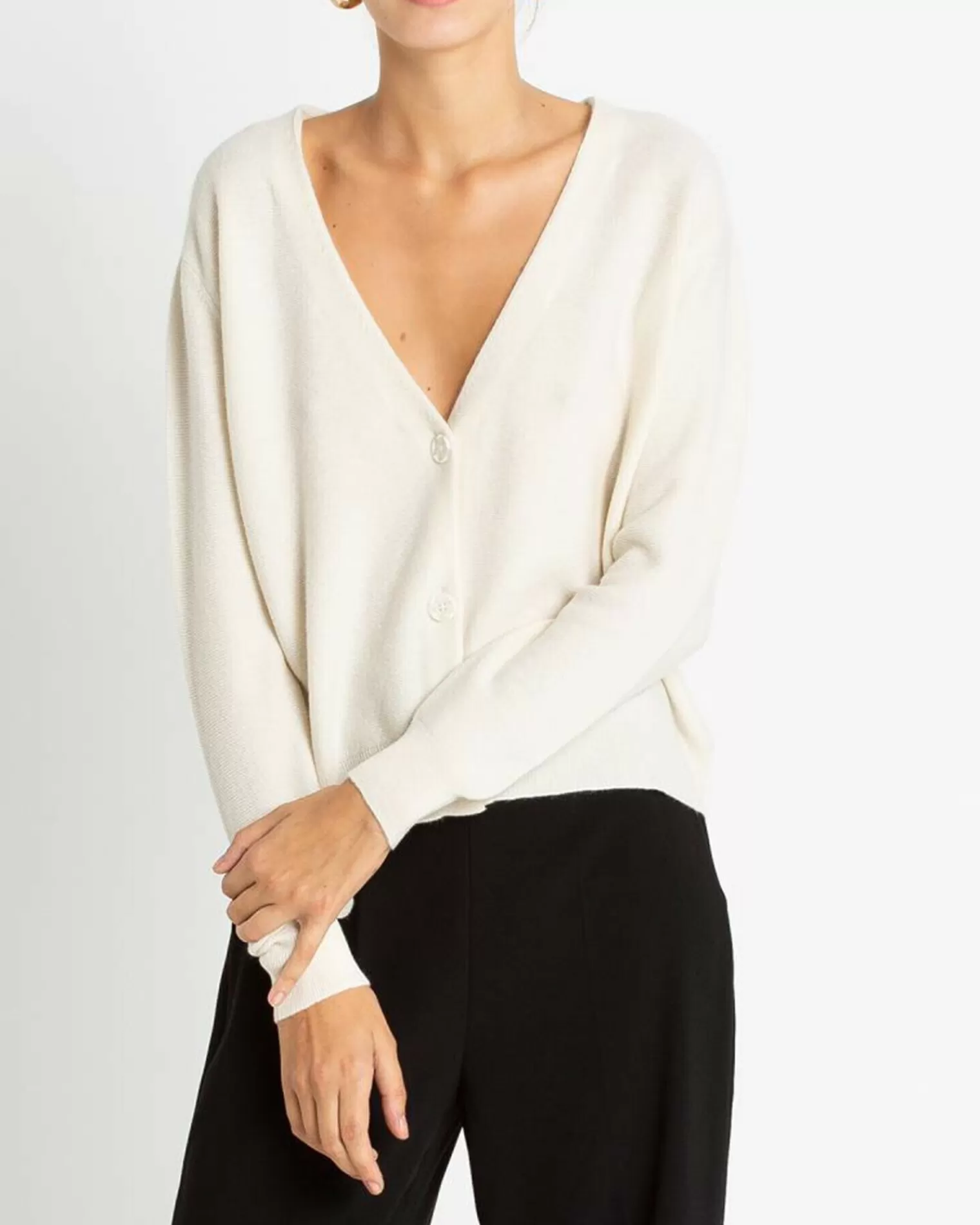 Kujten Jackets & Vests>Short V-Neck Cashmere Cardigan Blanc