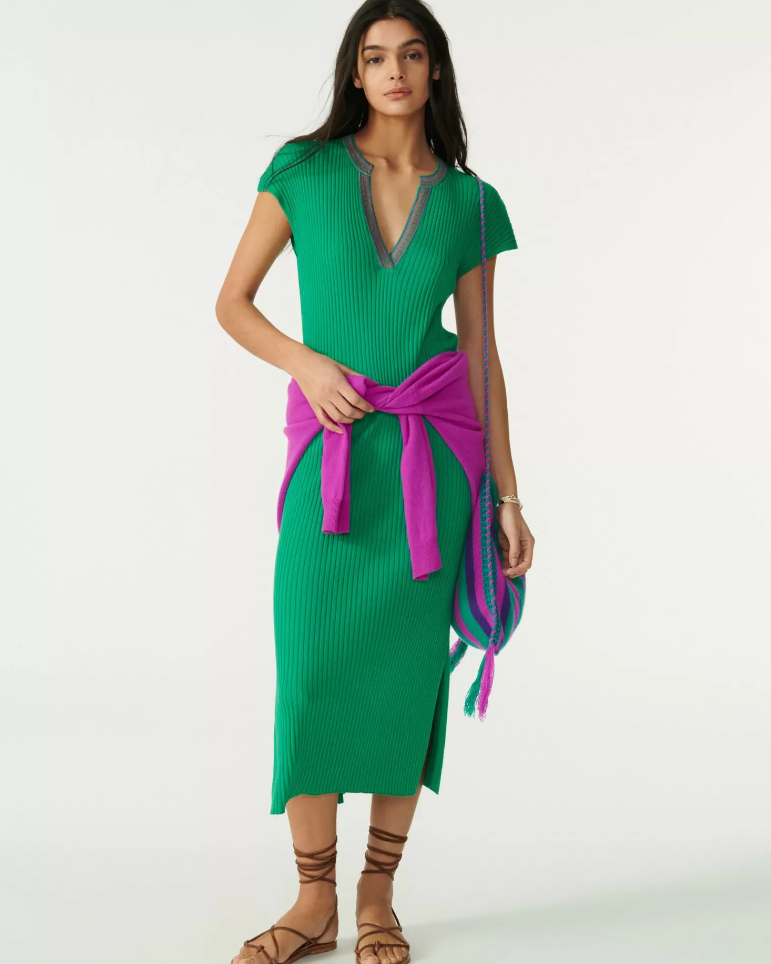 Kujten Dresses & Skirts>Silk-Cashmere Djellaba Dress Vert Jade