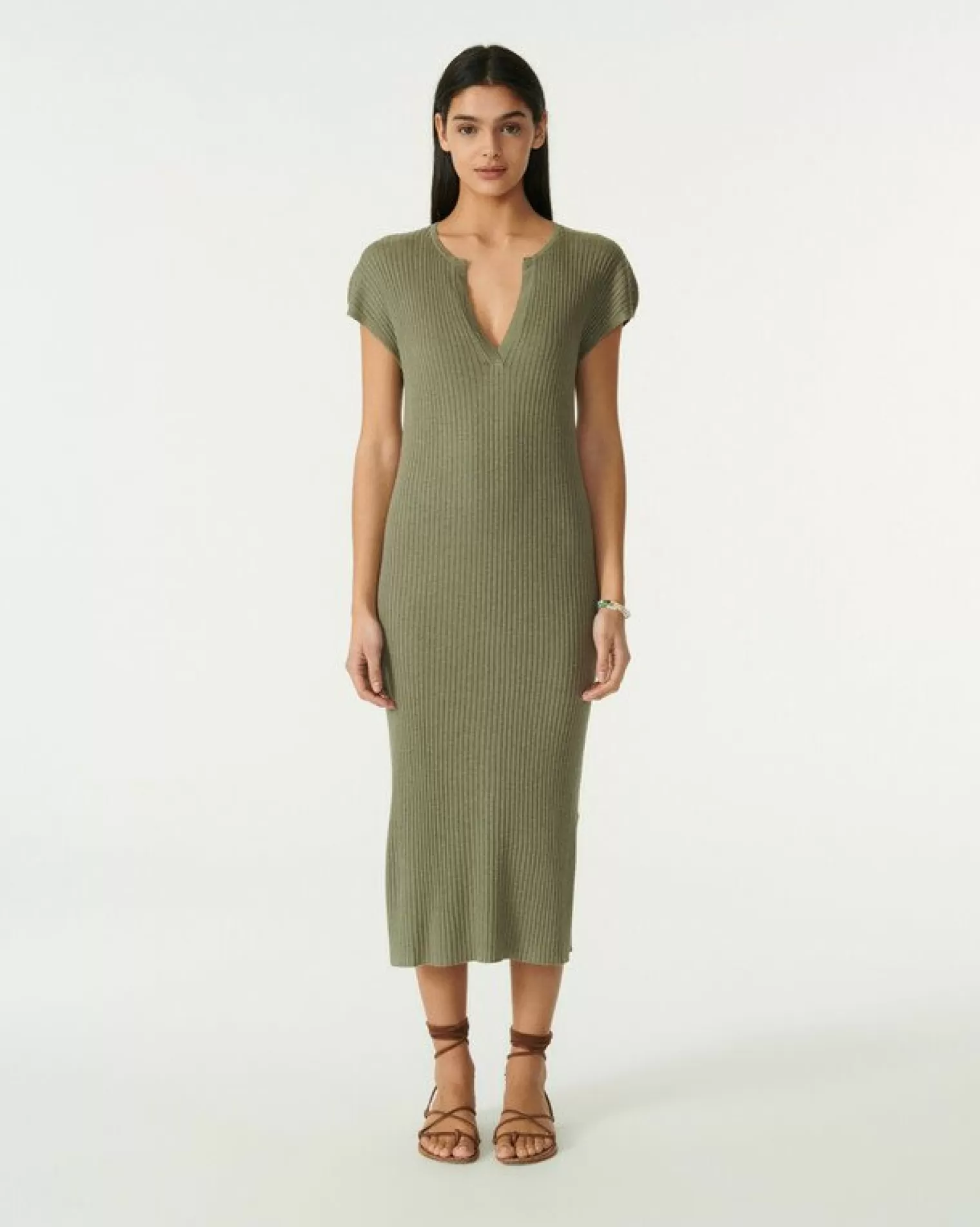 Kujten Dresses & Skirts>Silk-Cashmere Djellaba Dress Kaki Chine