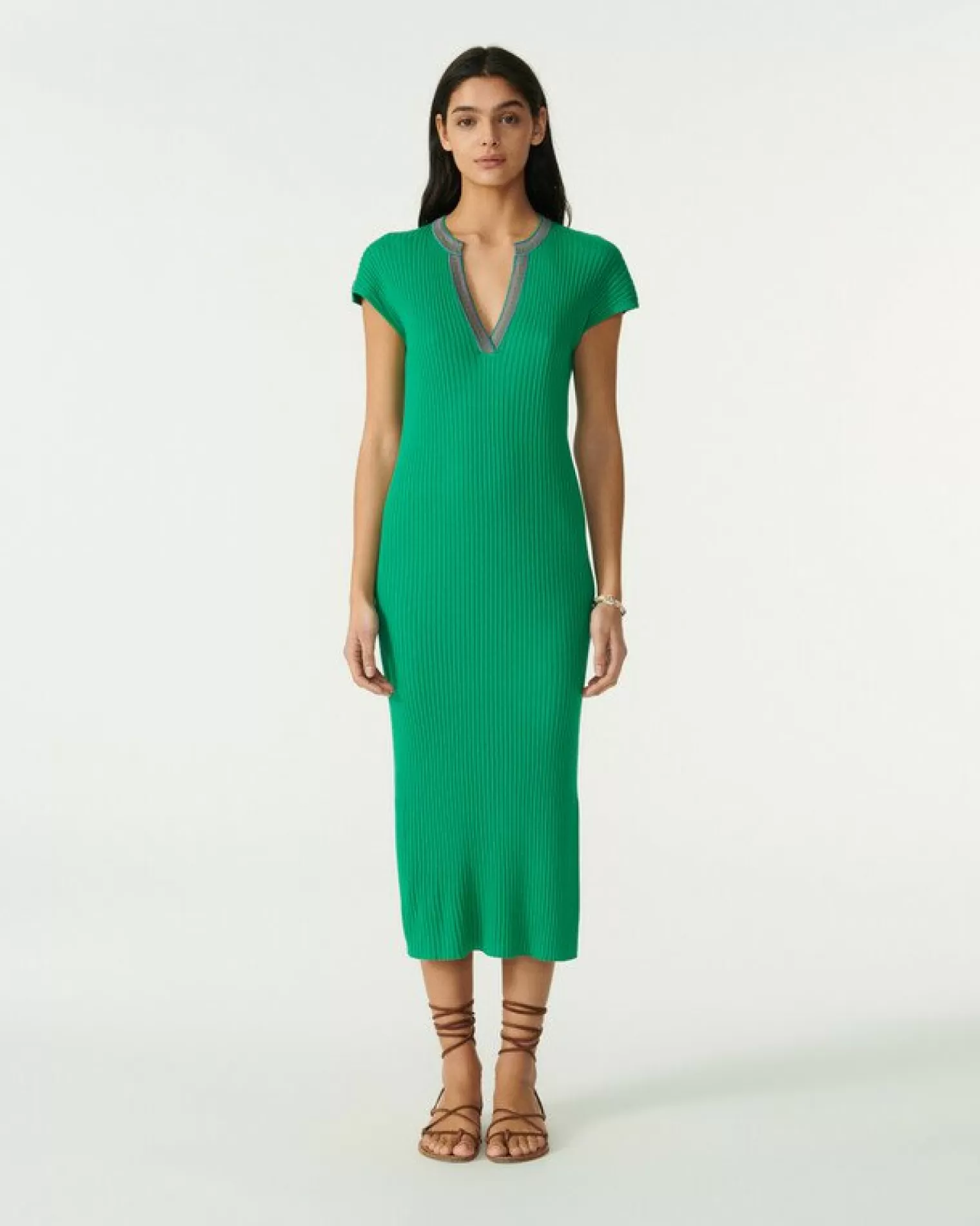 Kujten Dresses & Skirts>Silk-Cashmere Djellaba Dress Vert Jade