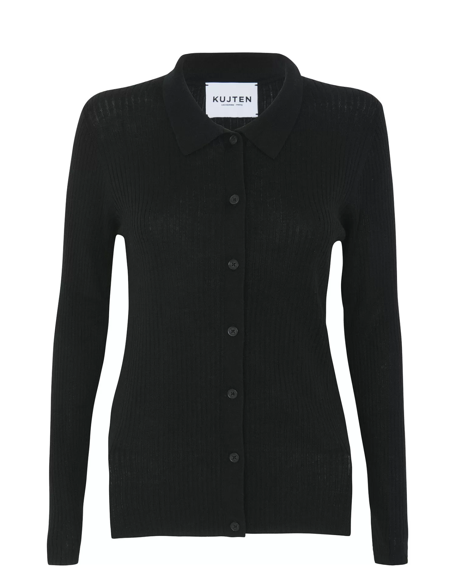 Kujten Jackets & Vests>Silk-Cashmere Long Sleeves Polo Noir