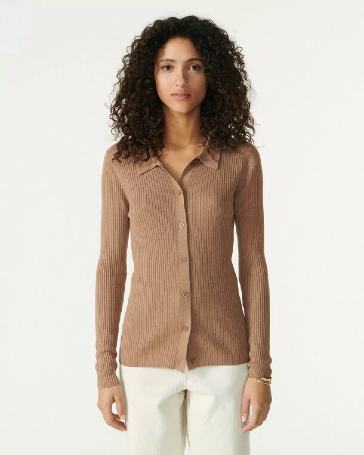 Kujten Jackets & Vests>Silk-Cashmere Long Sleeves Polo Camelo