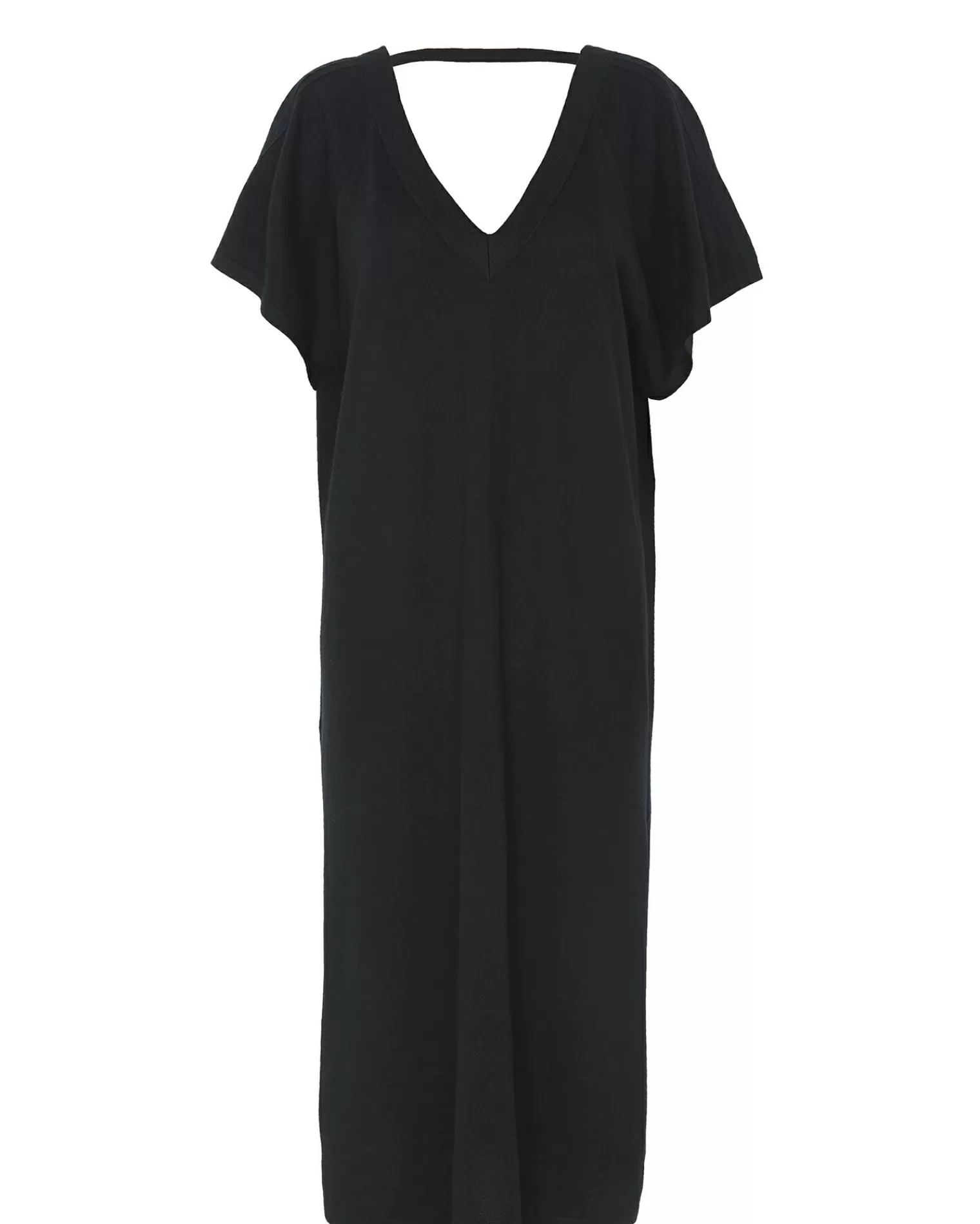 Kujten Dresses & Skirts>Silk-Cashmere V Collar Oversized Dress Noir