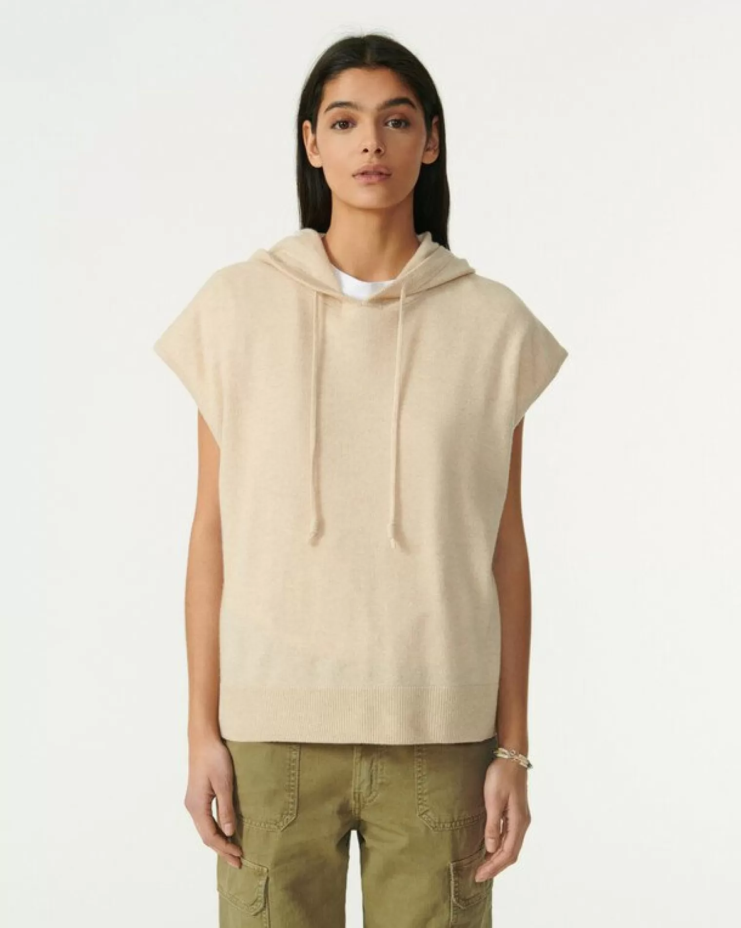 Kujten Hoodies>Sleeveless Cashmere Hooded Sweater Organique