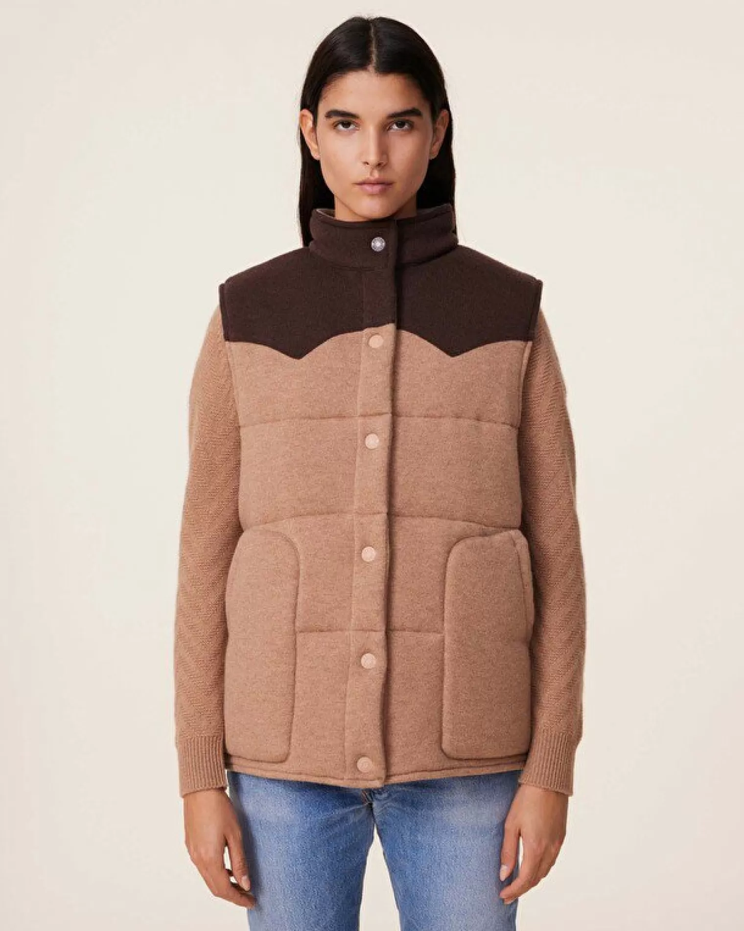 Kujten Coats>Sleeveless Cashmere Puffer Jacket, 2-Threads Camelo