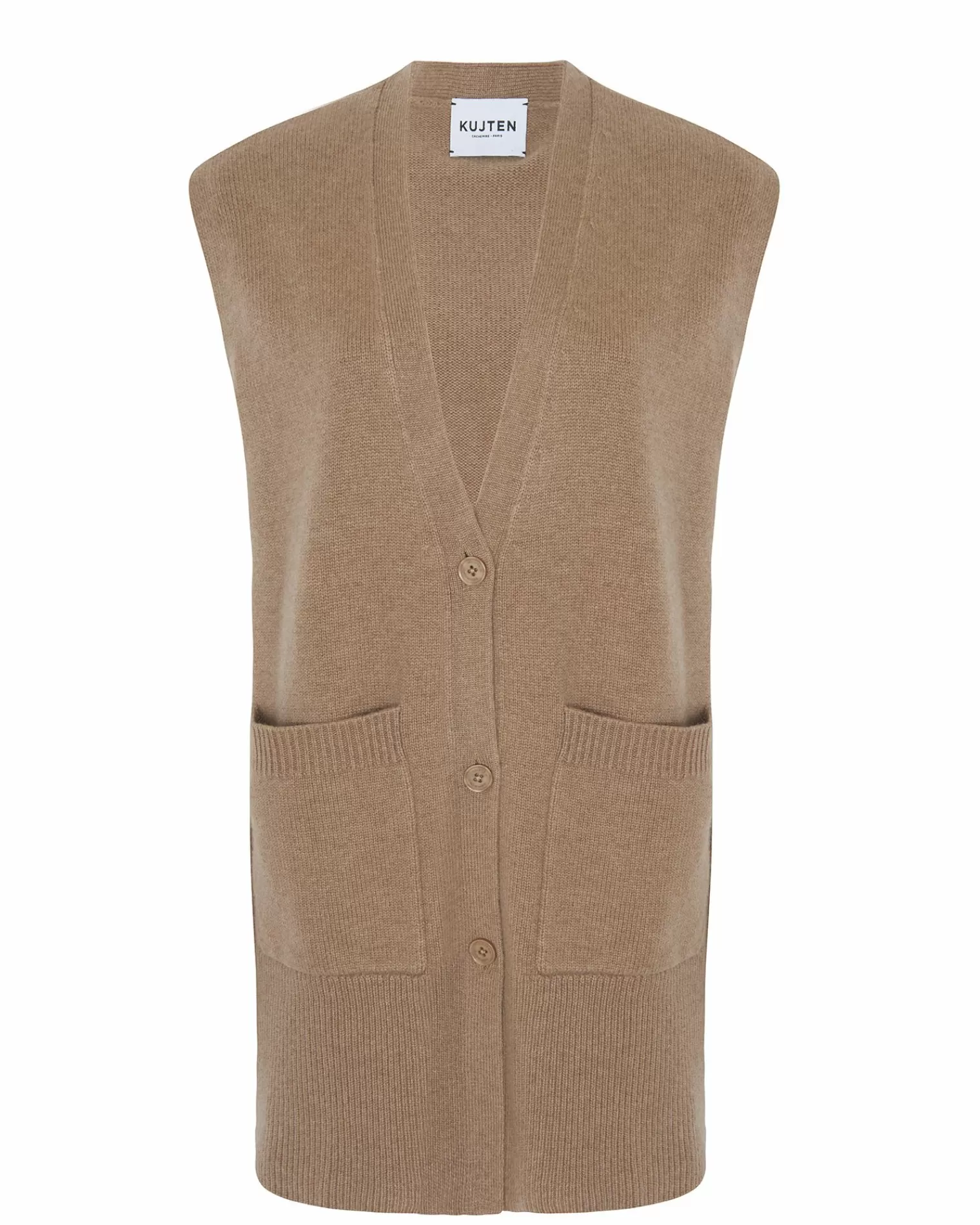 Kujten Jackets & Vests>Sleeveless V-Neck Cashmere Cardigan Camelo