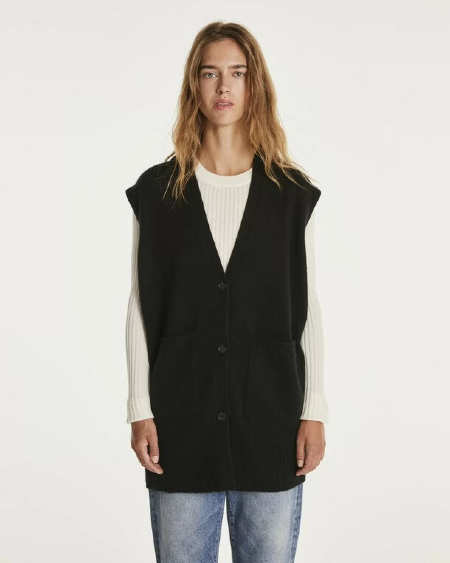 Kujten Jackets & Vests>Sleeveless V-Neck Cashmere Cardigan Noir