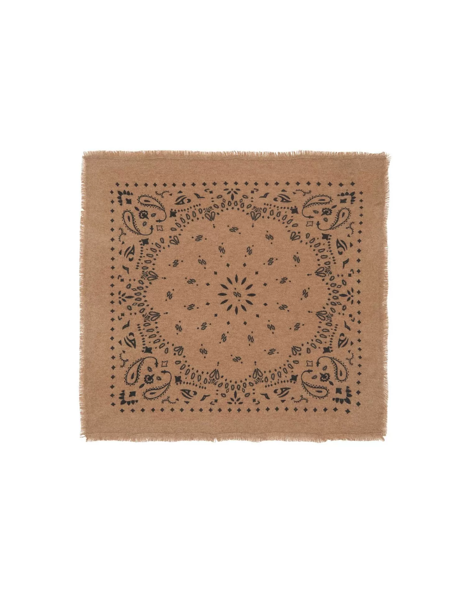 Kujten Bandanas>Small Printed Cashmere Bandana, 2-Threads Camelo