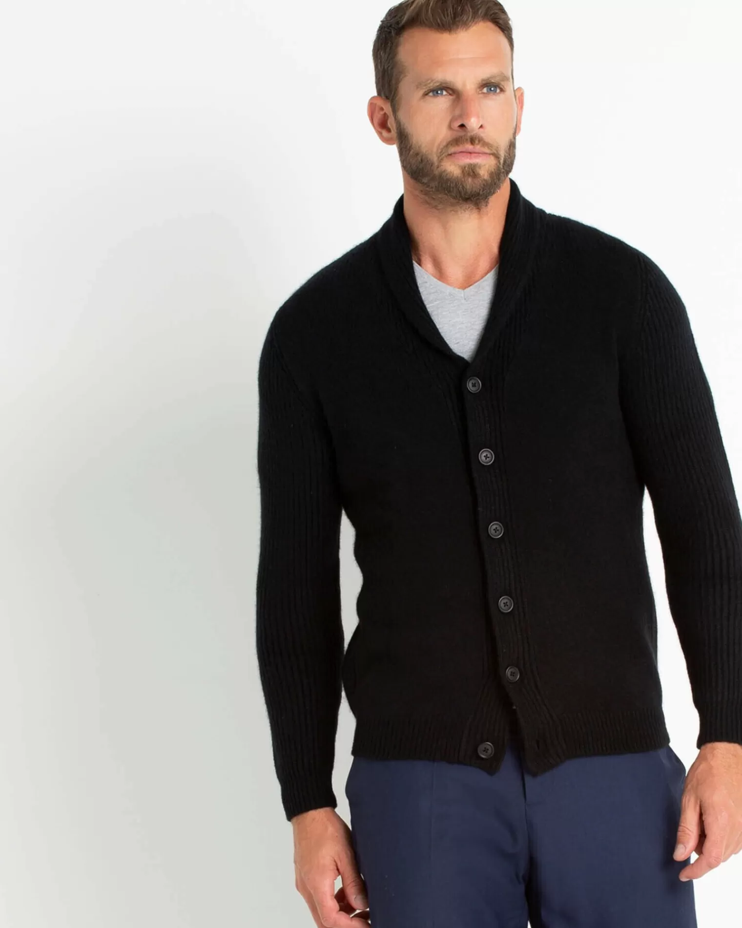 Kujten Jackets & Vests>Straight Shawl Collar Cashmere Cardigan Noir