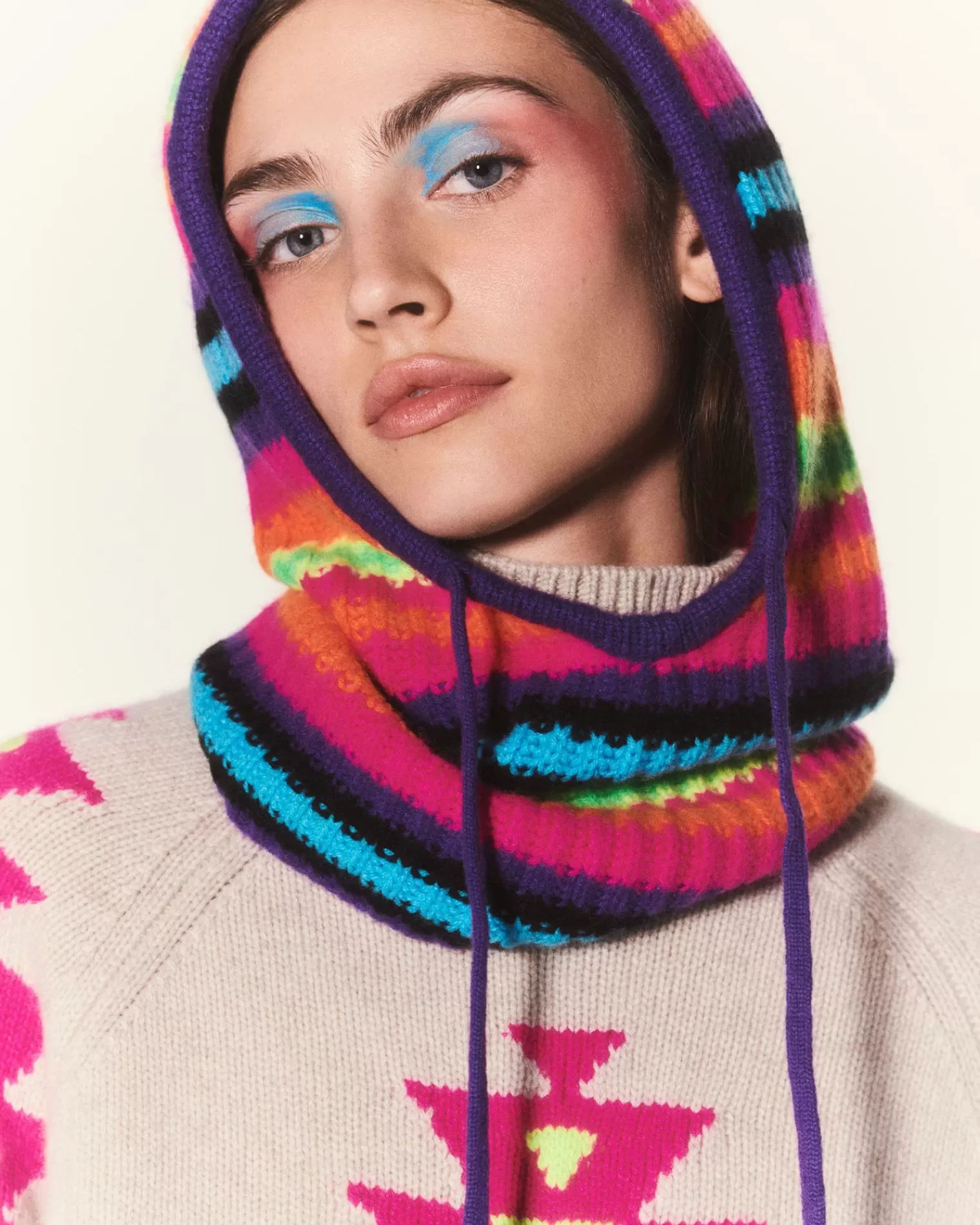 Kujten Scarves & Snoods>Striped Cashmere Hood, 8-Threads Multicolore