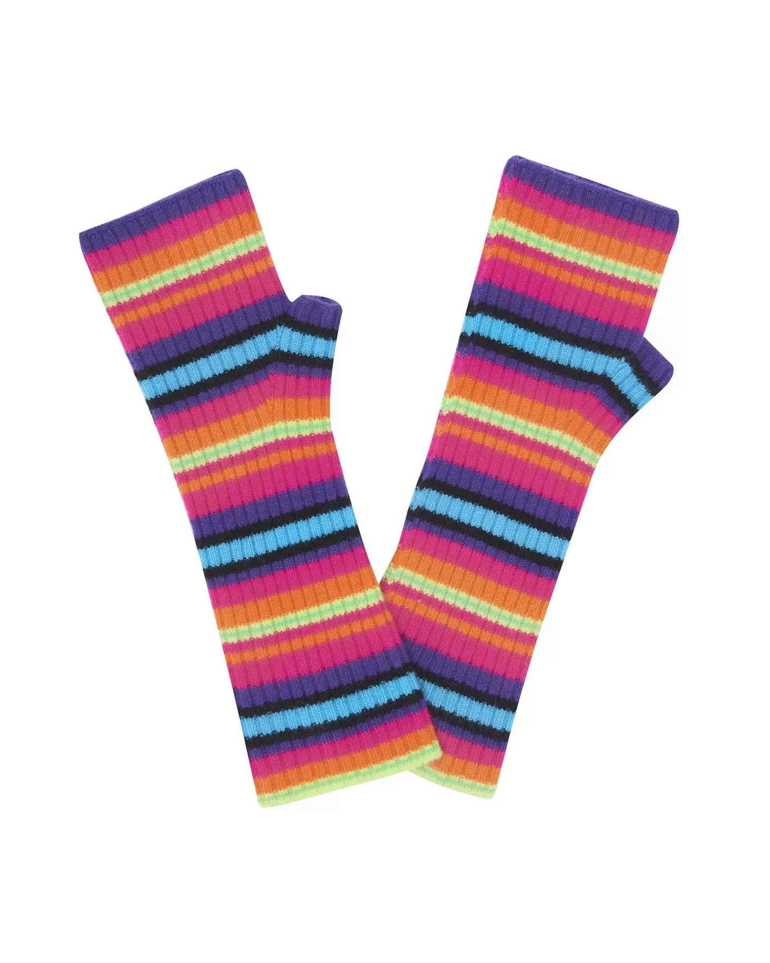 Kujten Gloves & Mittens>Striped Cashmere Mittens, 2-Threads Multicolore