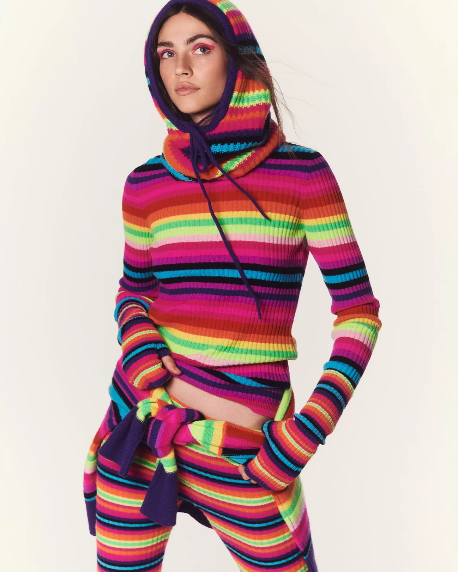 Kujten Sweaters & Sweatshirts>Striped Round Neck Cashmere Sweater, 2-Threads Multicolore