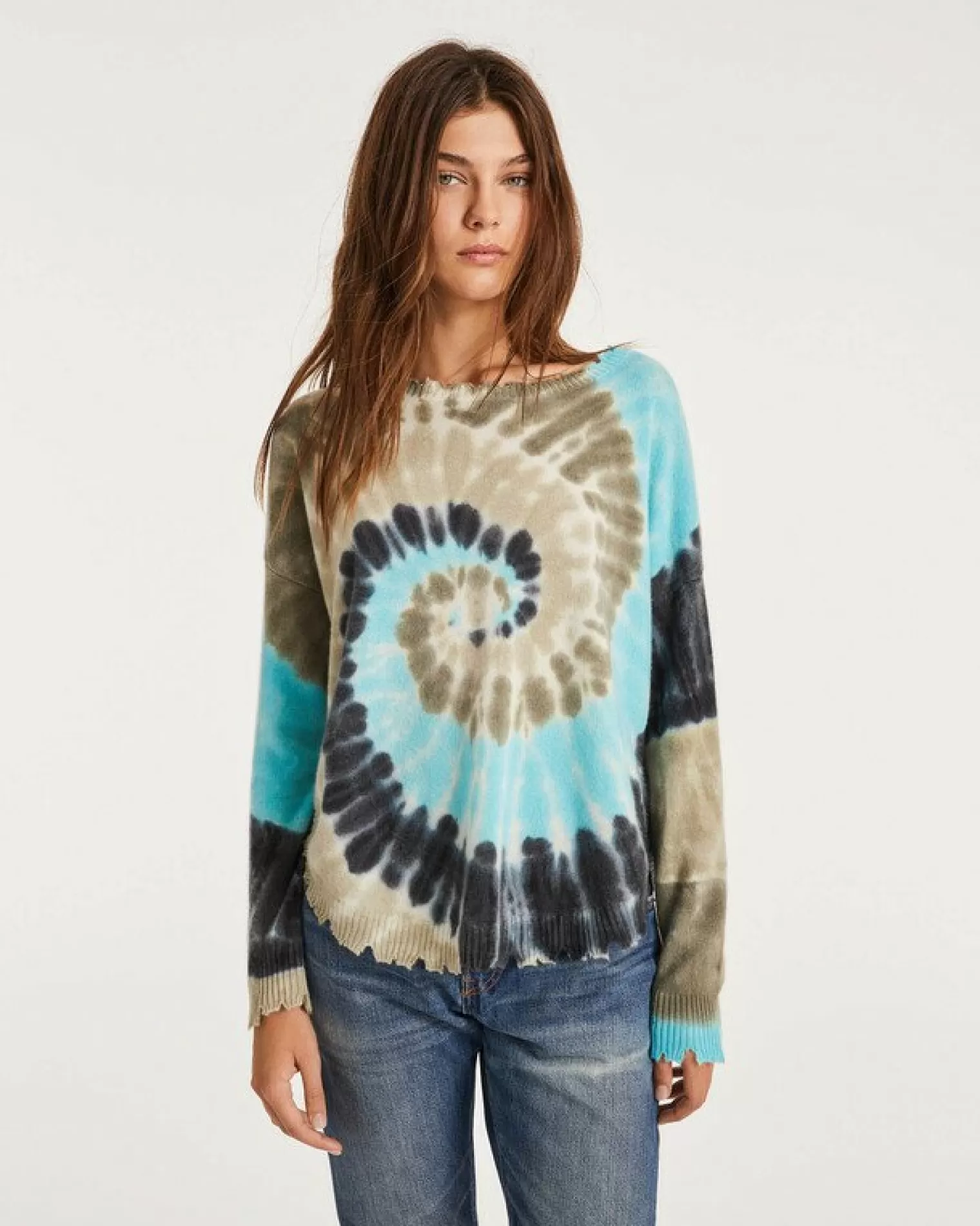 Kujten Sweaters & Sweatshirts>Tie & Dye Round Neck Cashmere Pullover Bleu Turquoise