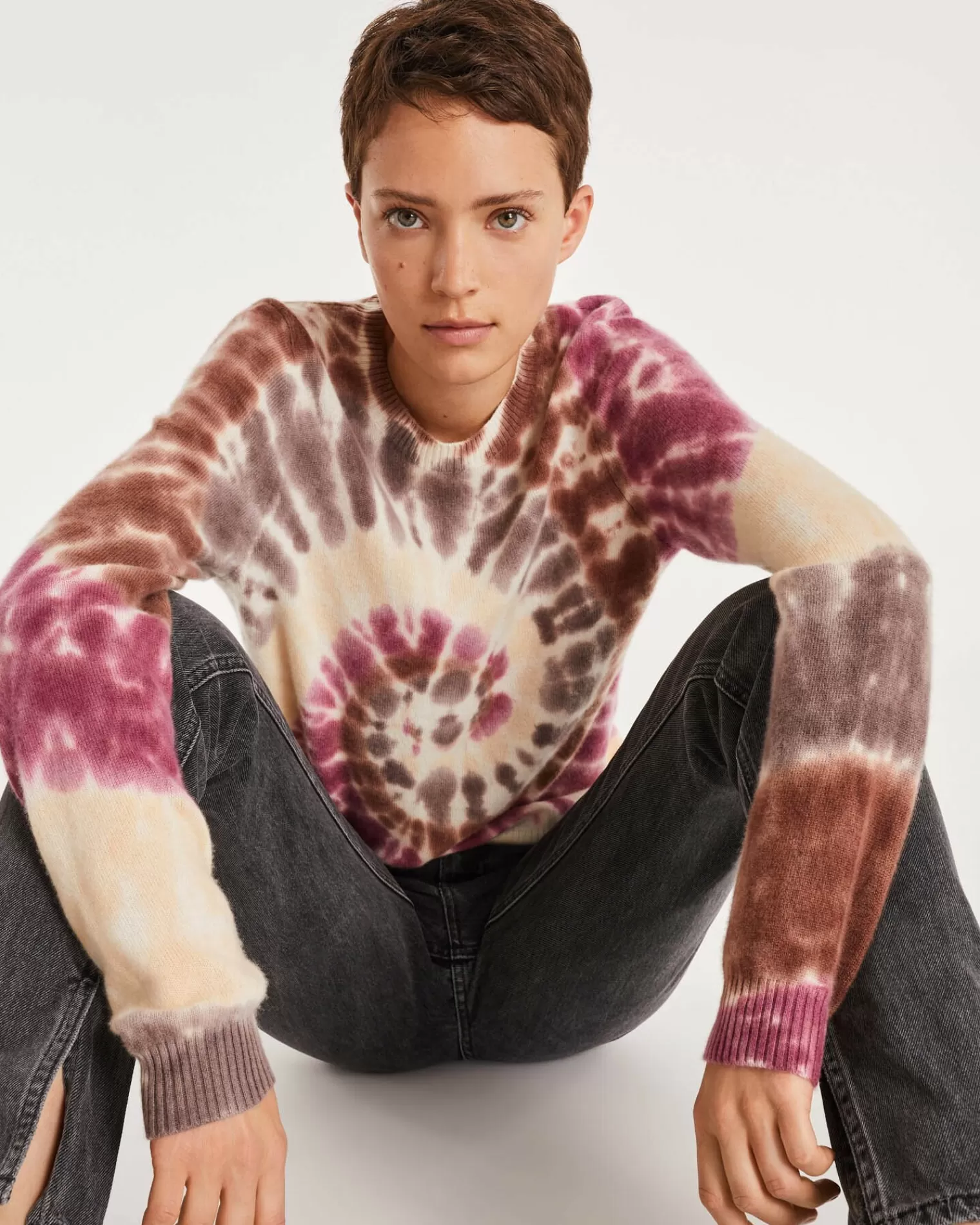 Kujten Sweaters & Sweatshirts>Tie & Dye Round Neck Cashmere Sweater Marron