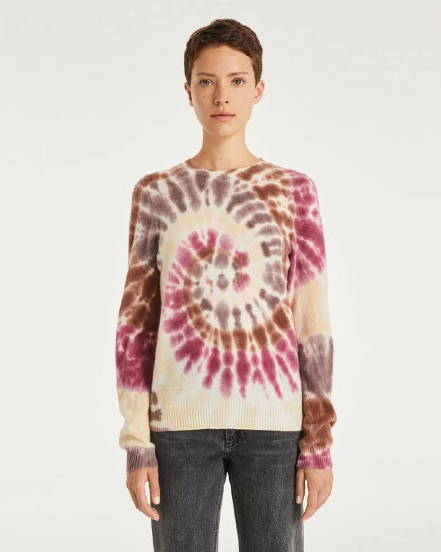 Kujten Sweaters & Sweatshirts>Tie & Dye Round Neck Cashmere Sweater Marron