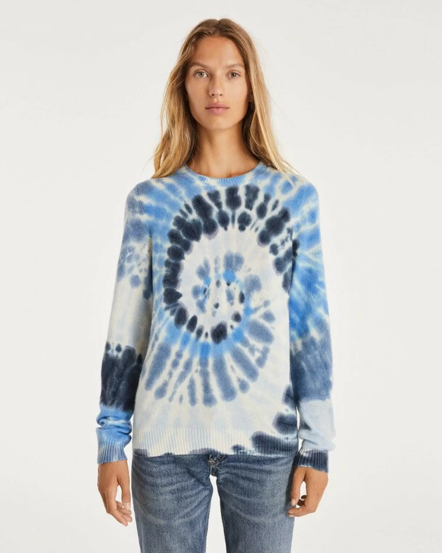 Kujten Sweaters & Sweatshirts>Tie & Dye Round Neck Cashmere Sweater Bleu Indigo