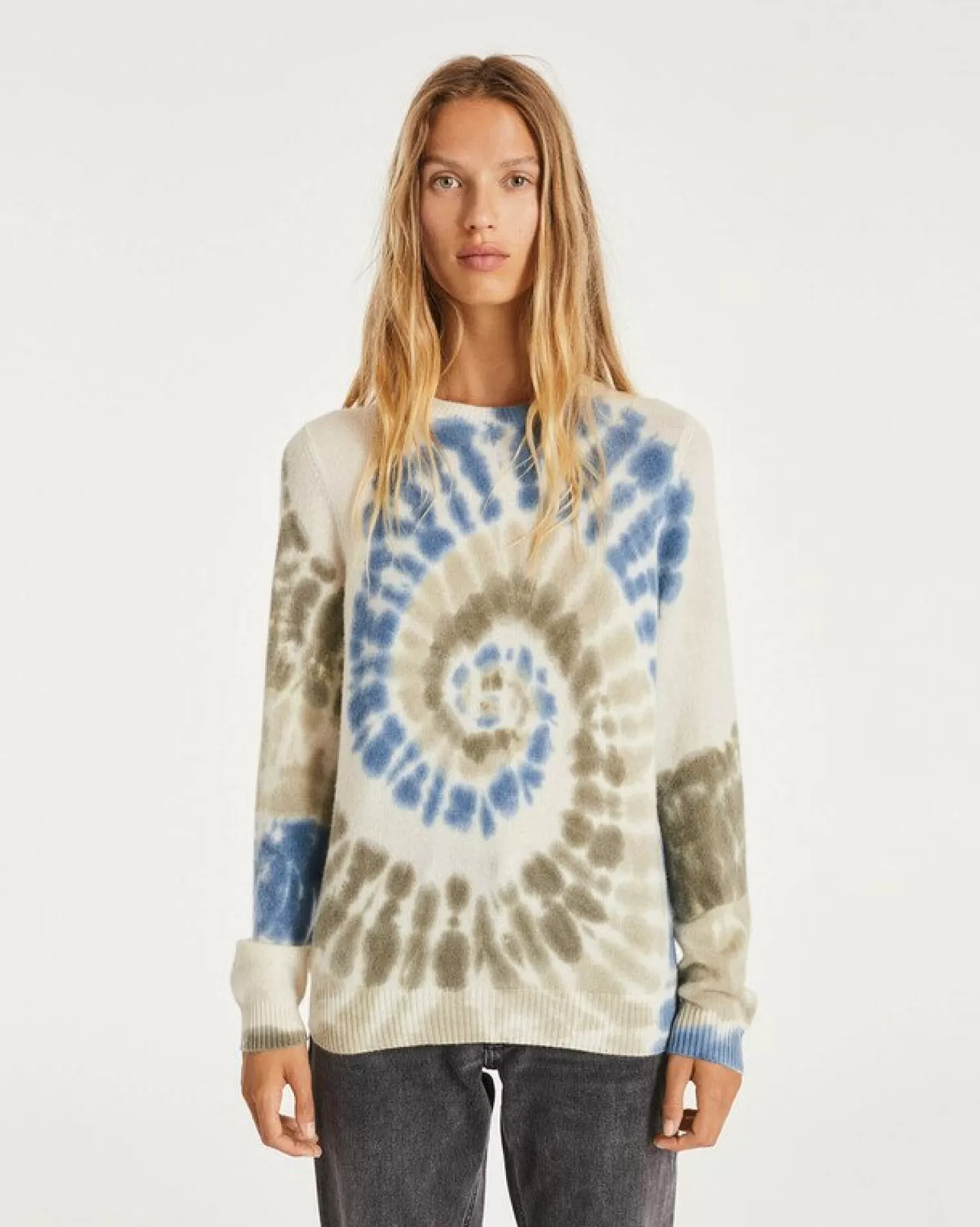 Kujten Sweaters & Sweatshirts>Tie & Dye Round Neck Cashmere Sweater Bleu Jeans