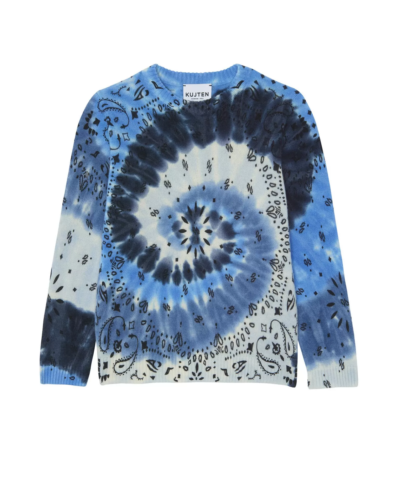 Kujten Sweaters>Tie & Dye Round Neck Cashmere Sweater, 2-Threads Bleu Indigo Chine