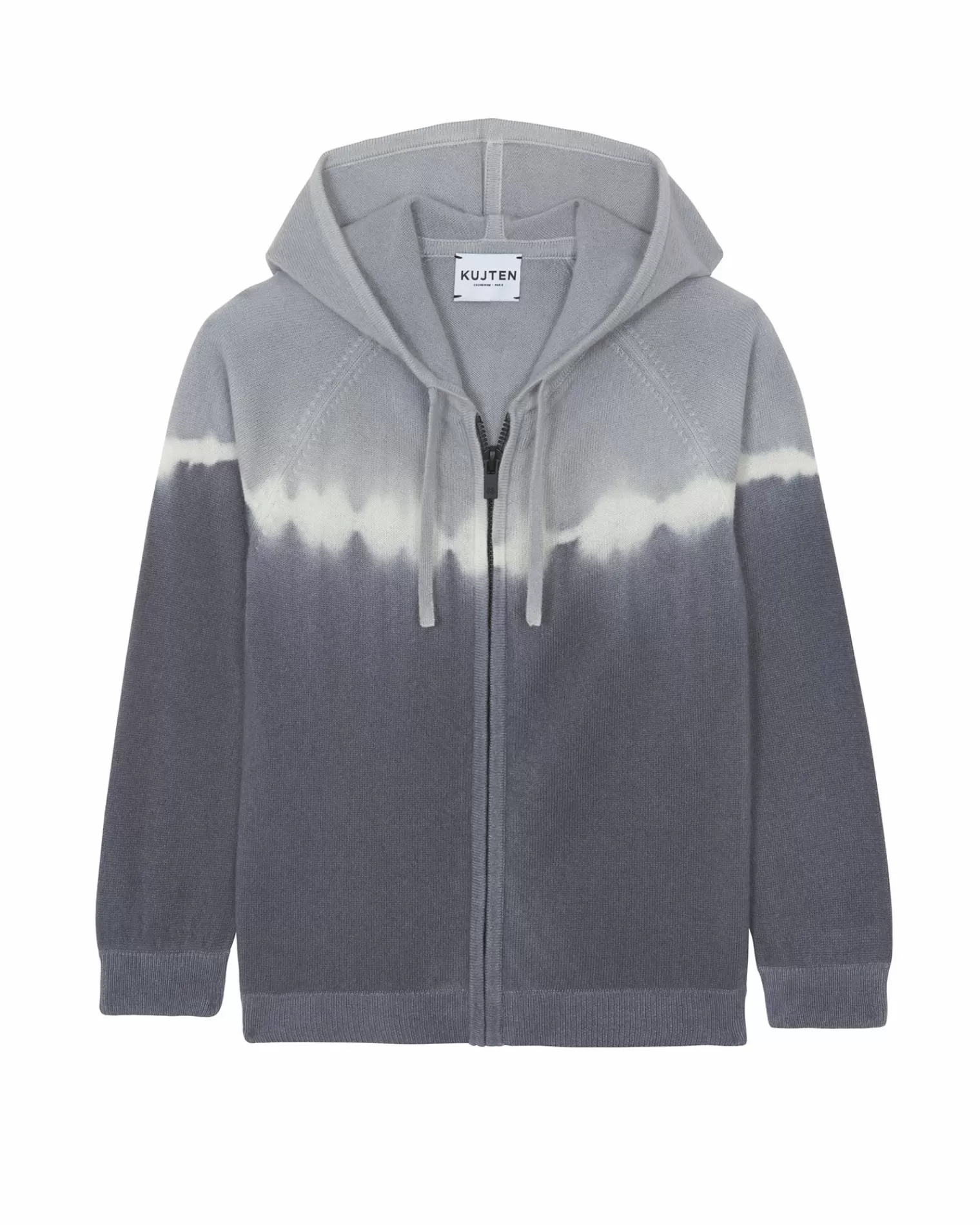 Kujten Jackets & Vests>Tie & Dye Zipped Hoodie Cashmere Vest, 2-Threads Gris Flanelle