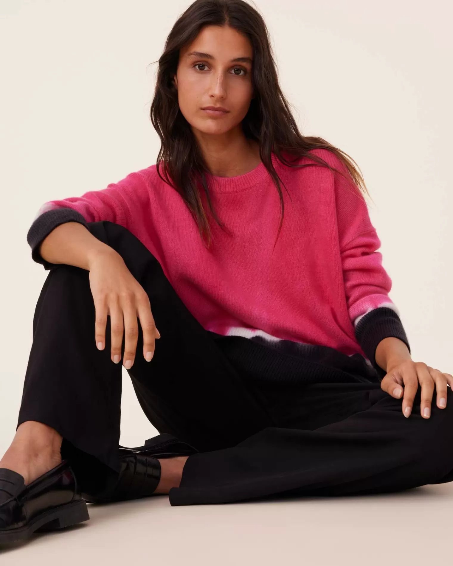 Kujten Sweaters & Sweatshirts>Tie Dye Oversized Cashmere Sweater, 4-Threads Rose Fushia