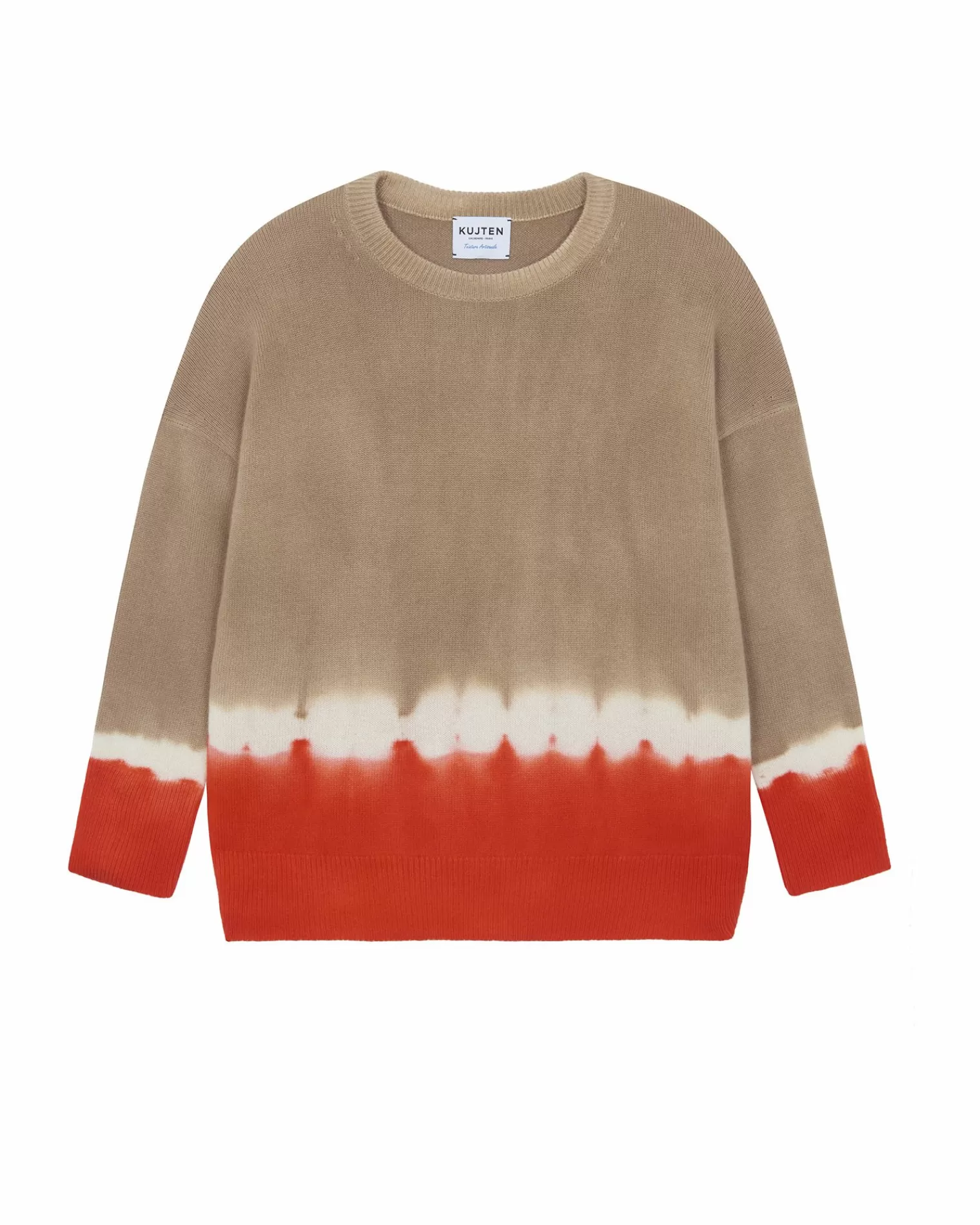 Kujten Sweaters & Sweatshirts>Tie Dye Oversized Cashmere Sweater, 4-Threads Camelo