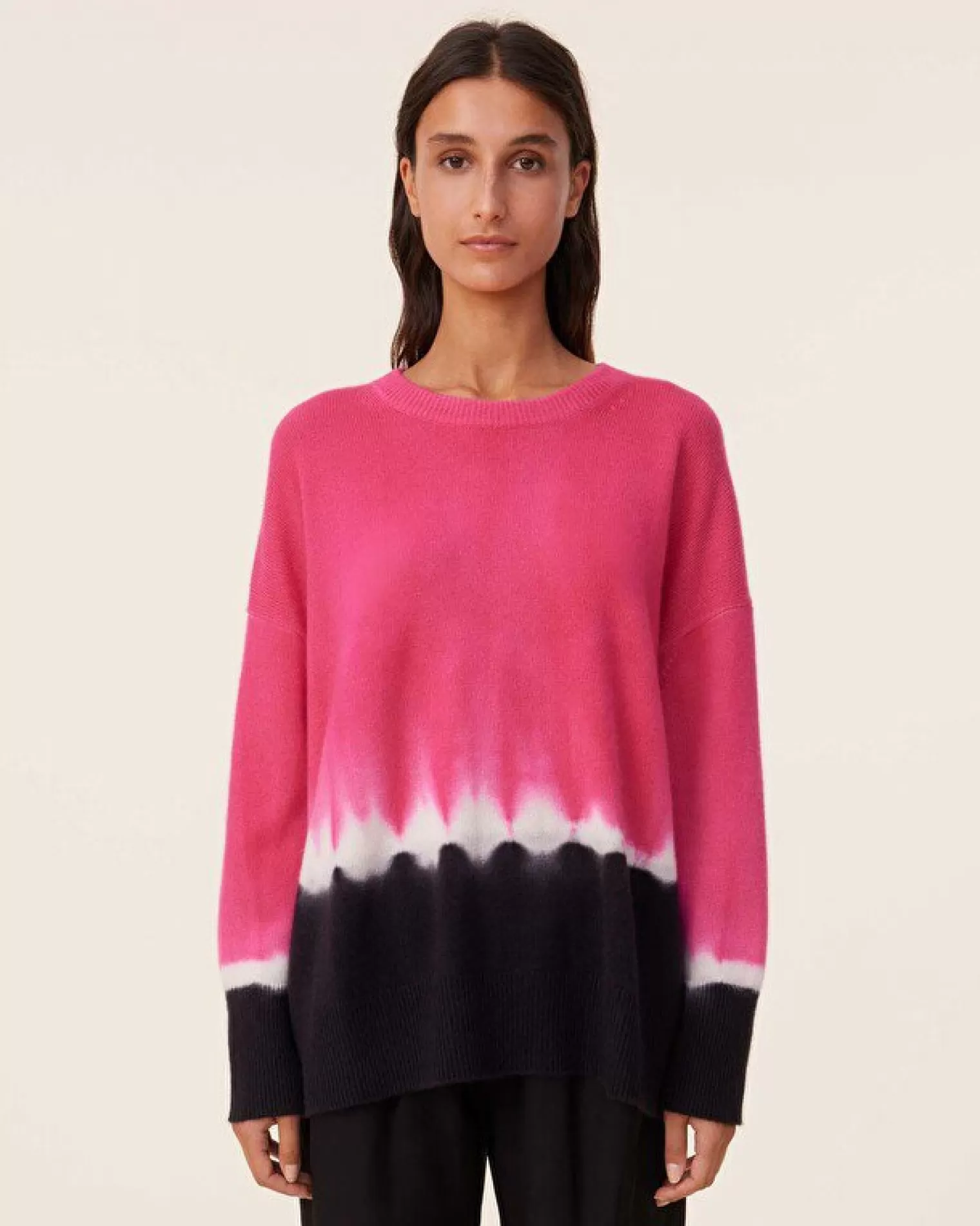 Kujten Sweaters & Sweatshirts>Tie Dye Oversized Cashmere Sweater, 4-Threads Rose Fushia