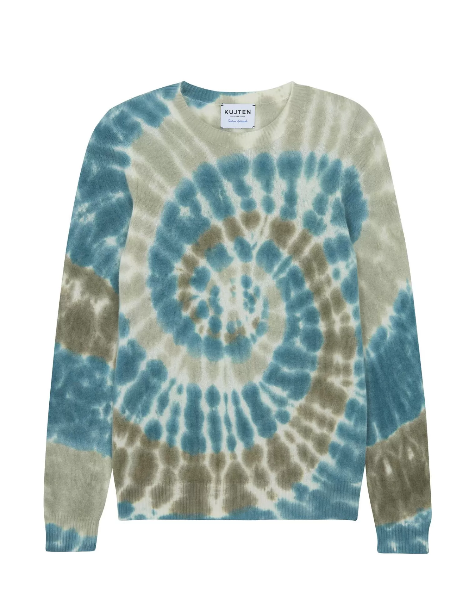 Kujten Sweaters & Sweatshirts>Tie Dye Round Neck Cashmere Sweater, 2-Threads Kaki Vert